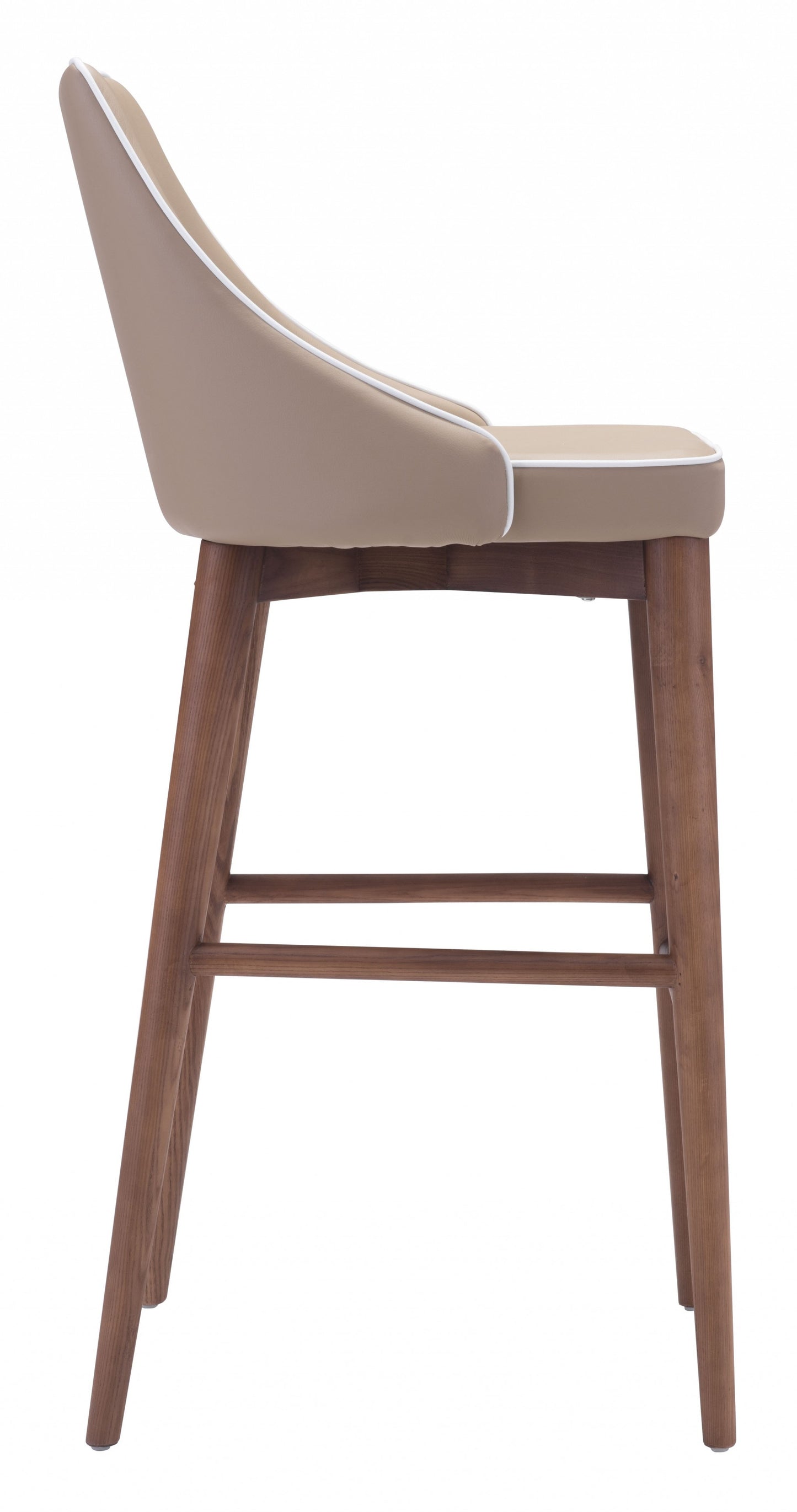 41" Beige And Brown Solid Wood Low Back Bar Height Chair With Footrest