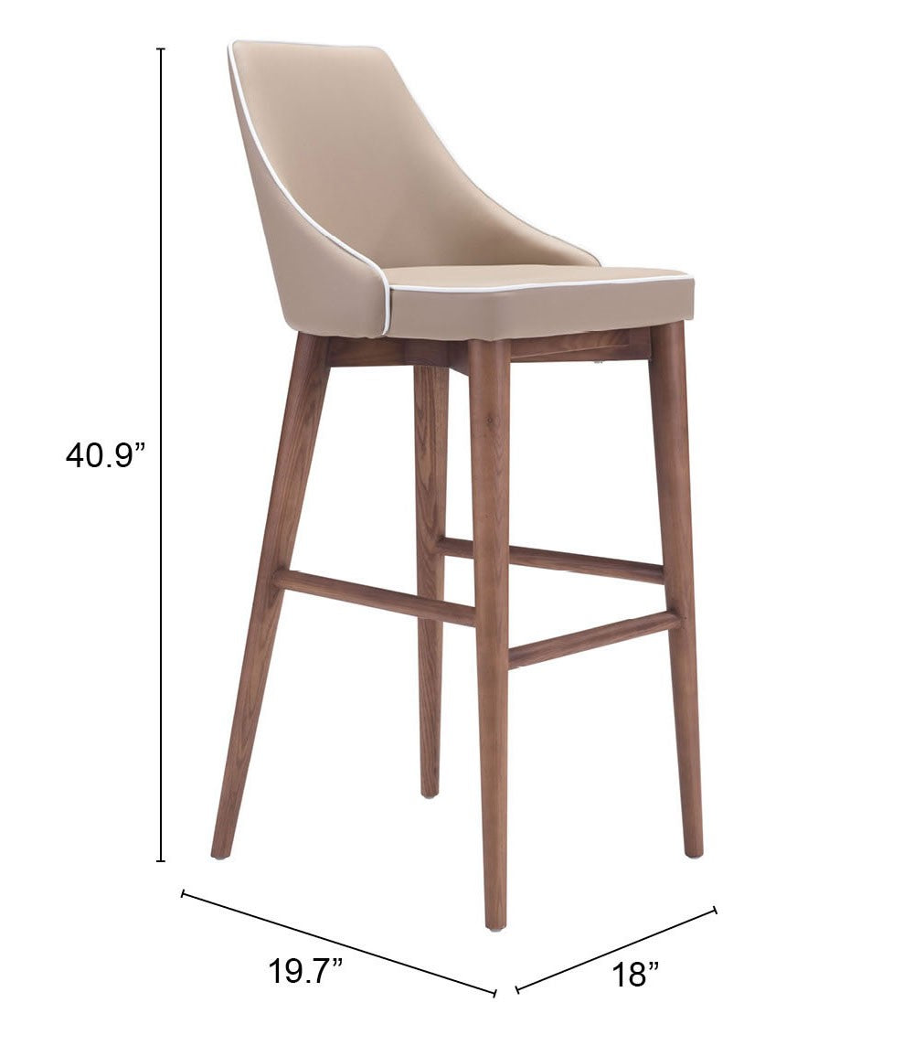 41" Beige And Brown Solid Wood Low Back Bar Height Chair With Footrest
