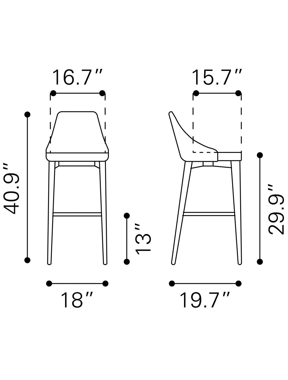 41" Beige And Brown Solid Wood Low Back Bar Height Chair With Footrest