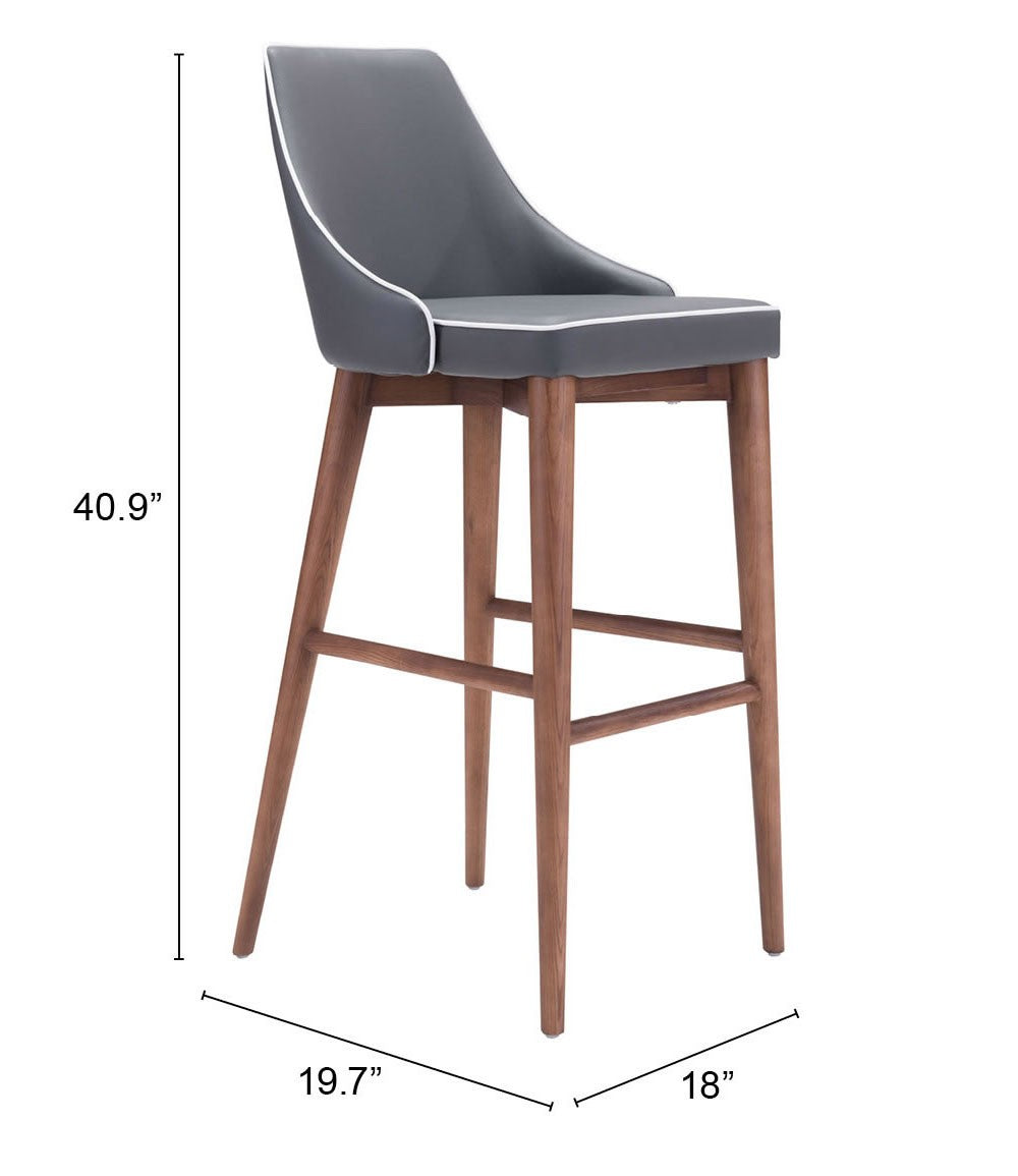 41" Gray And Brown Solid Wood Low Back Bar Height Chair With Footrest