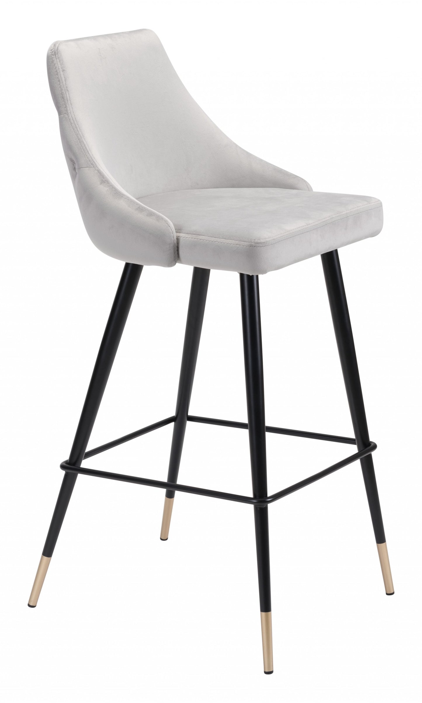 41" Gray Tufted Velvet And Black Bar Height Chair With Footrest