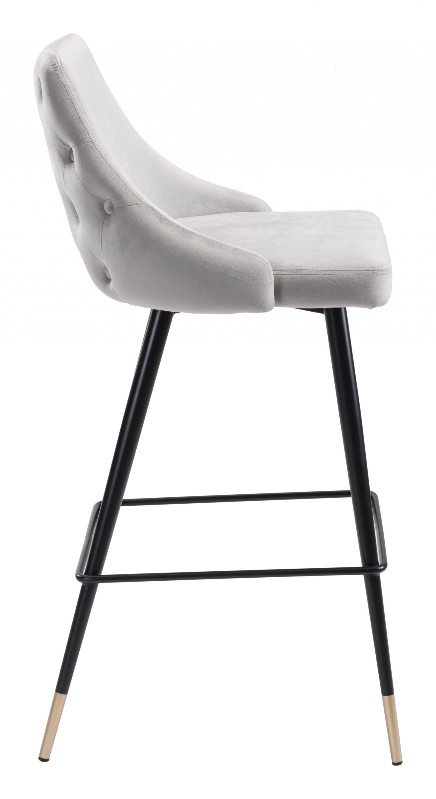 41" Gray Tufted Velvet And Black Bar Height Chair With Footrest