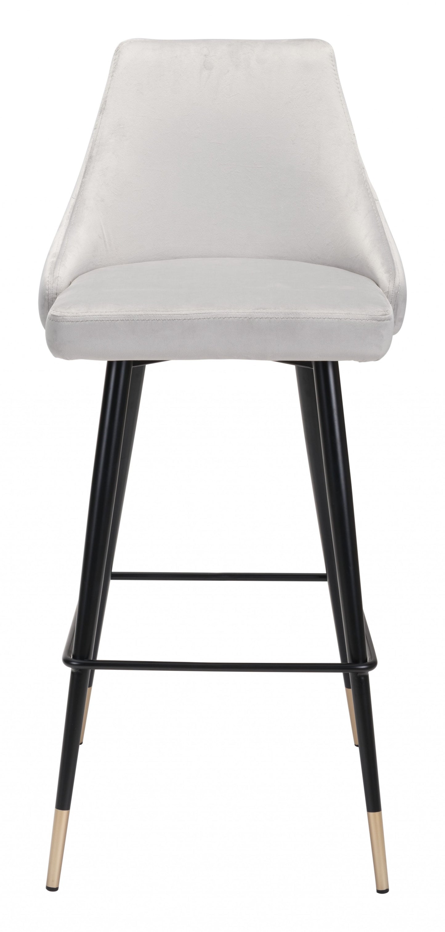 41" Gray Tufted Velvet And Black Bar Height Chair With Footrest