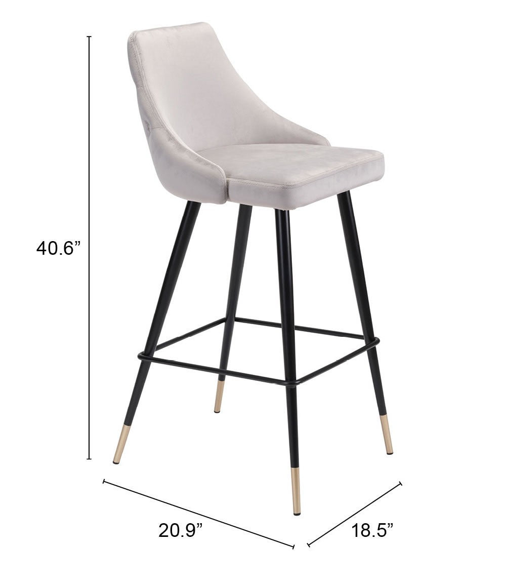 41" Gray Tufted Velvet And Black Bar Height Chair With Footrest