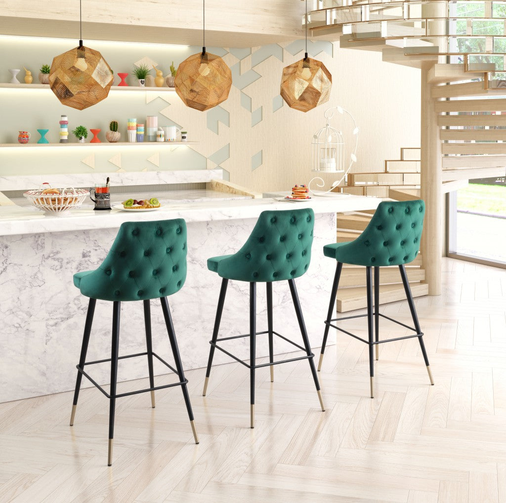 41" Green And Black Steel Low Back Bar Height Chair With Footrest