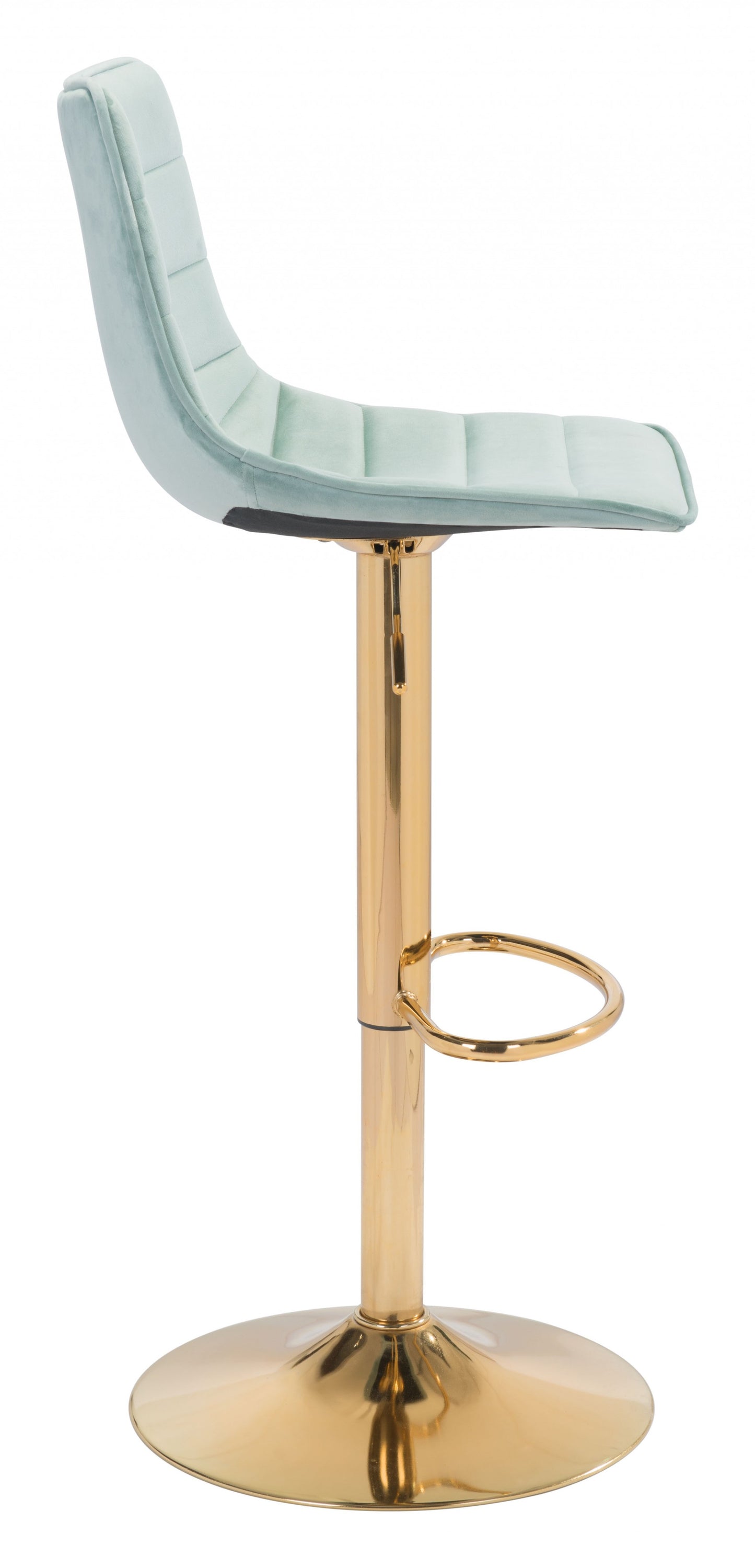 24" Light Green and Gold Steel Swivel Low Back Counter Height Bar Chair with Footrest