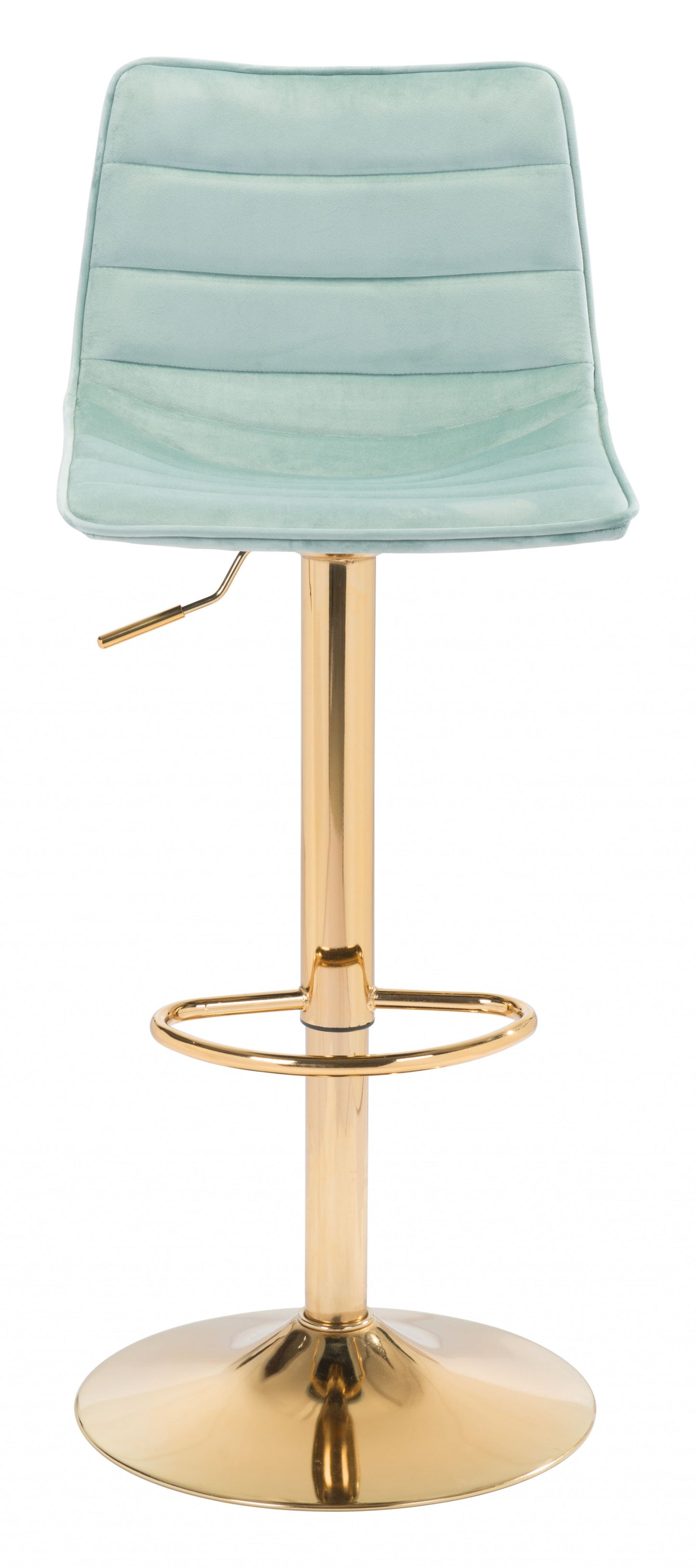 24" Light Green and Gold Steel Swivel Low Back Counter Height Bar Chair with Footrest