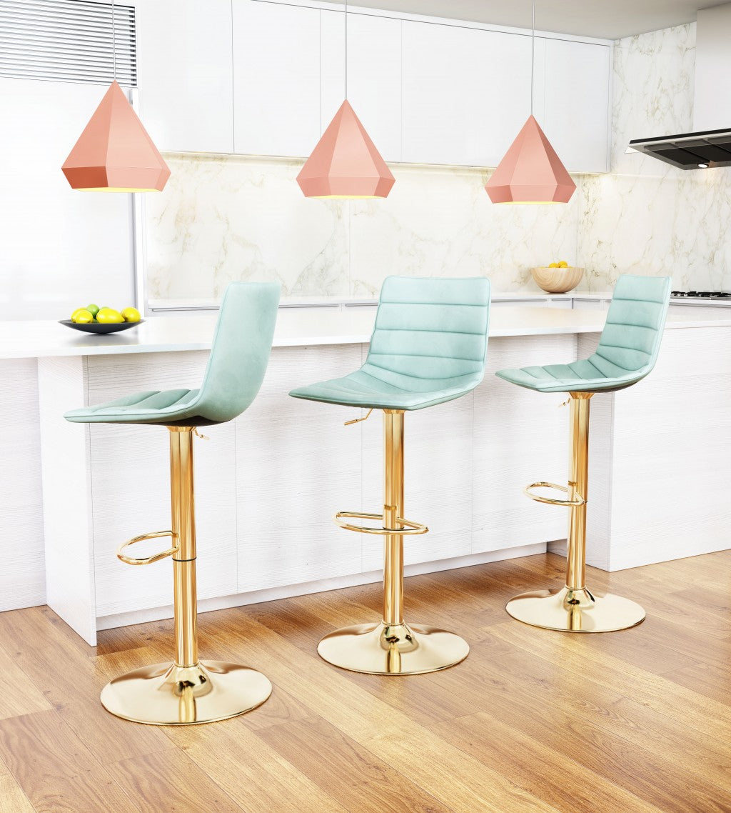 24" Light Green and Gold Steel Swivel Low Back Counter Height Bar Chair with Footrest