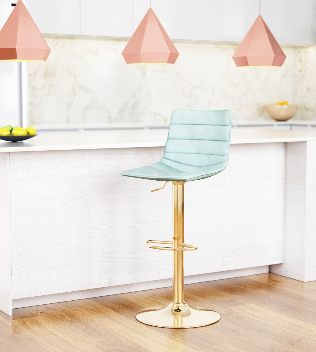 24" Light Green and Gold Steel Swivel Low Back Counter Height Bar Chair with Footrest