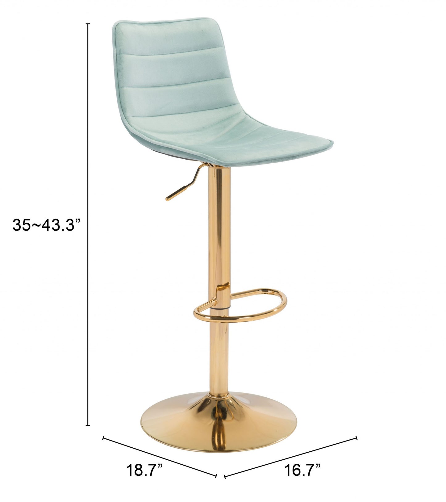 24" Light Green and Gold Steel Swivel Low Back Counter Height Bar Chair with Footrest