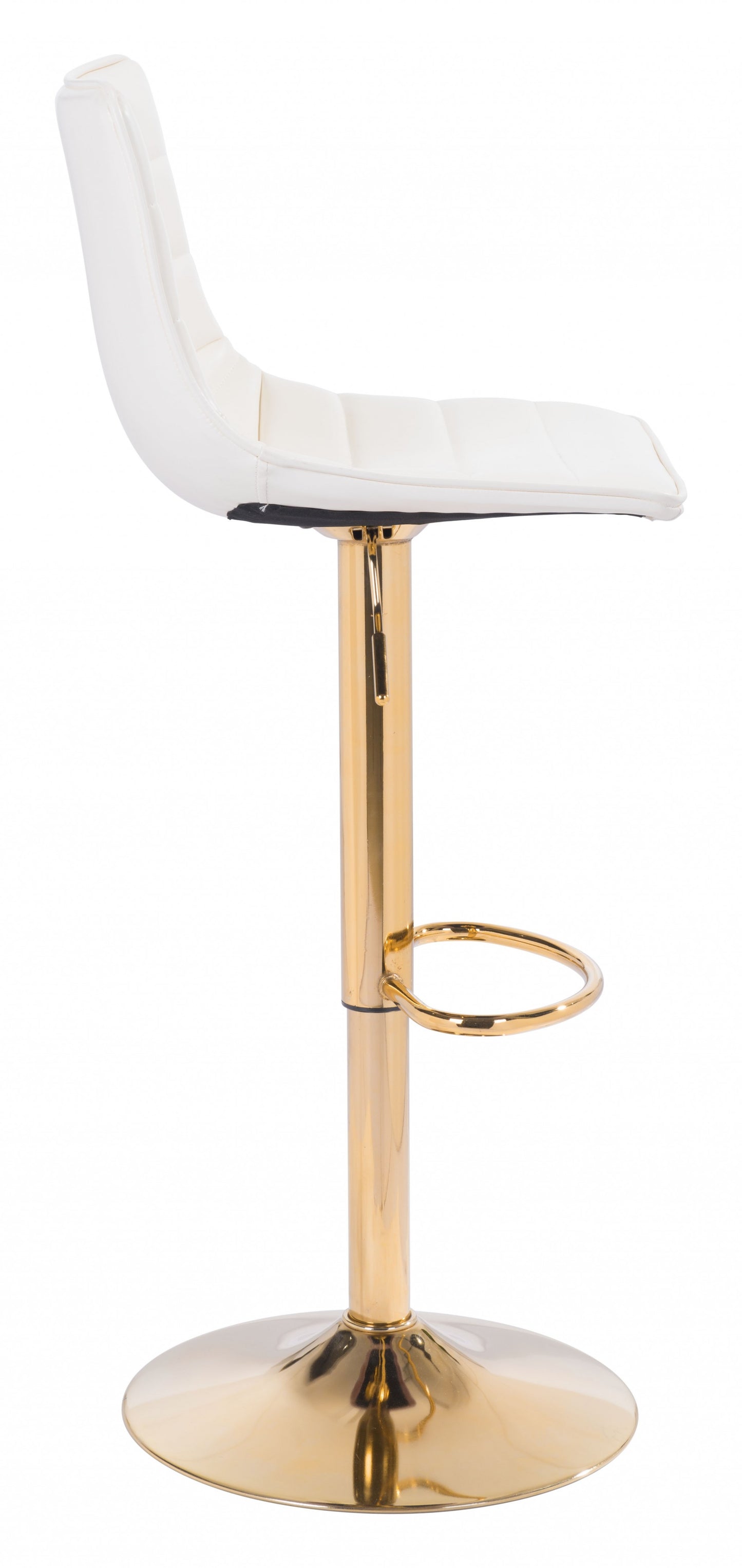 35" White And Gold Steel Swivel Low Back Counter Height Bar Chair With Footrest