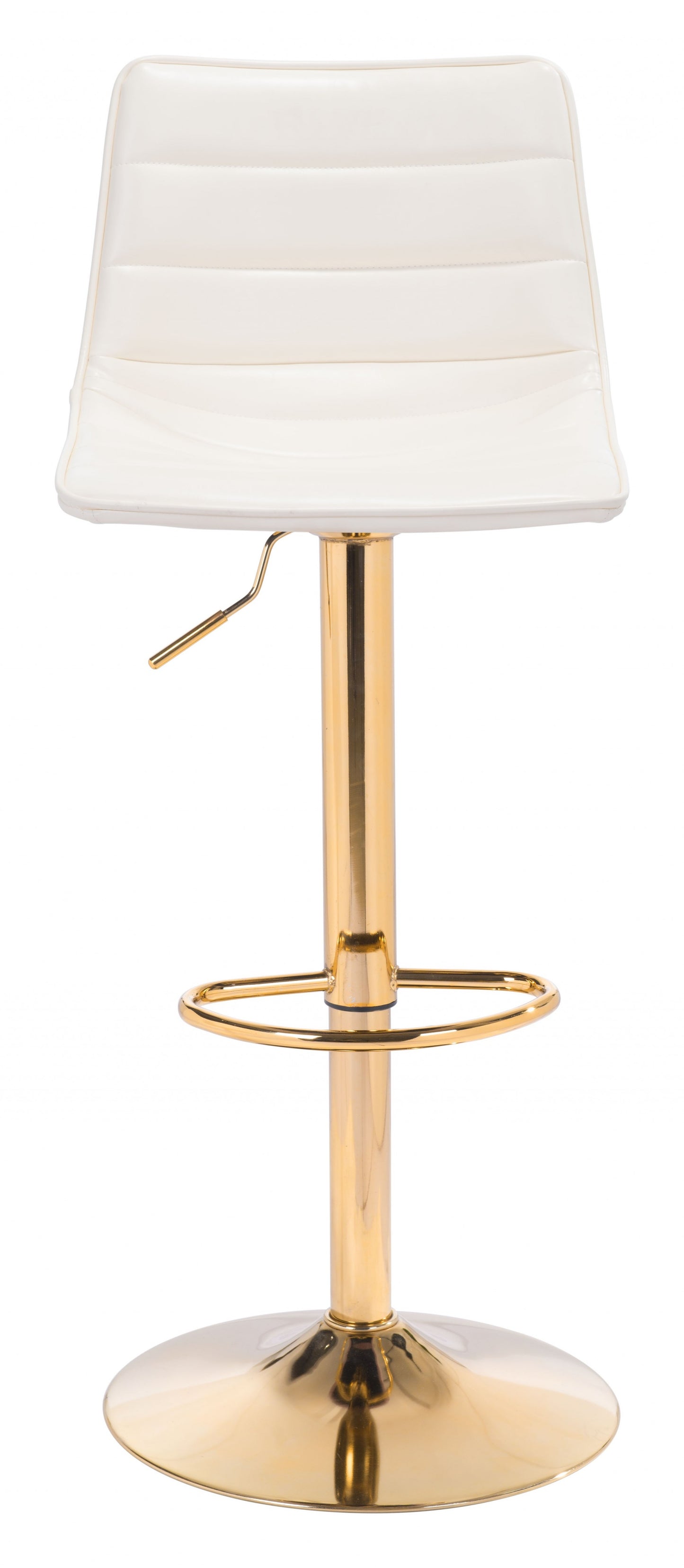 35" White And Gold Steel Swivel Low Back Counter Height Bar Chair With Footrest