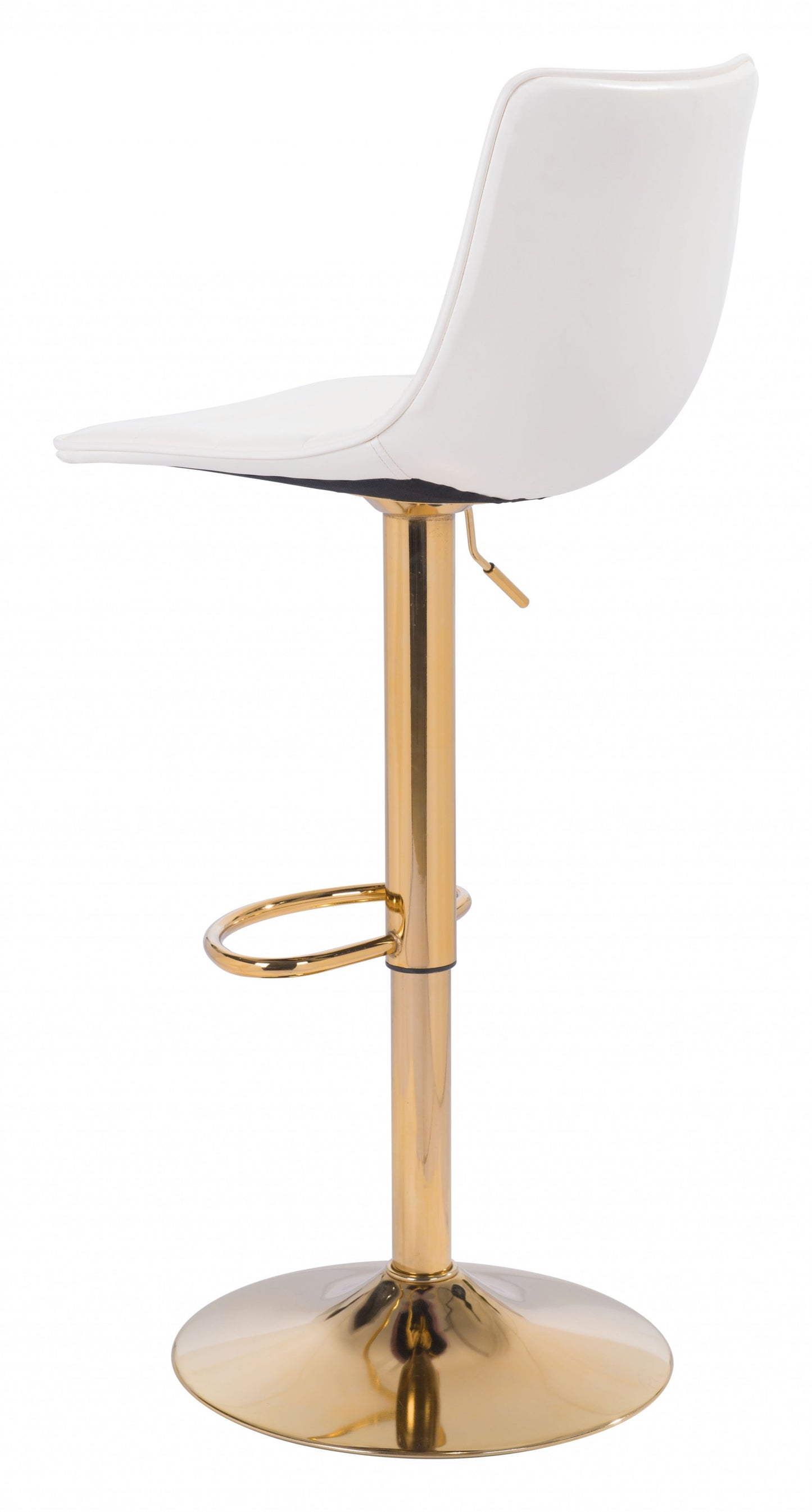 35" White And Gold Steel Swivel Low Back Counter Height Bar Chair With Footrest