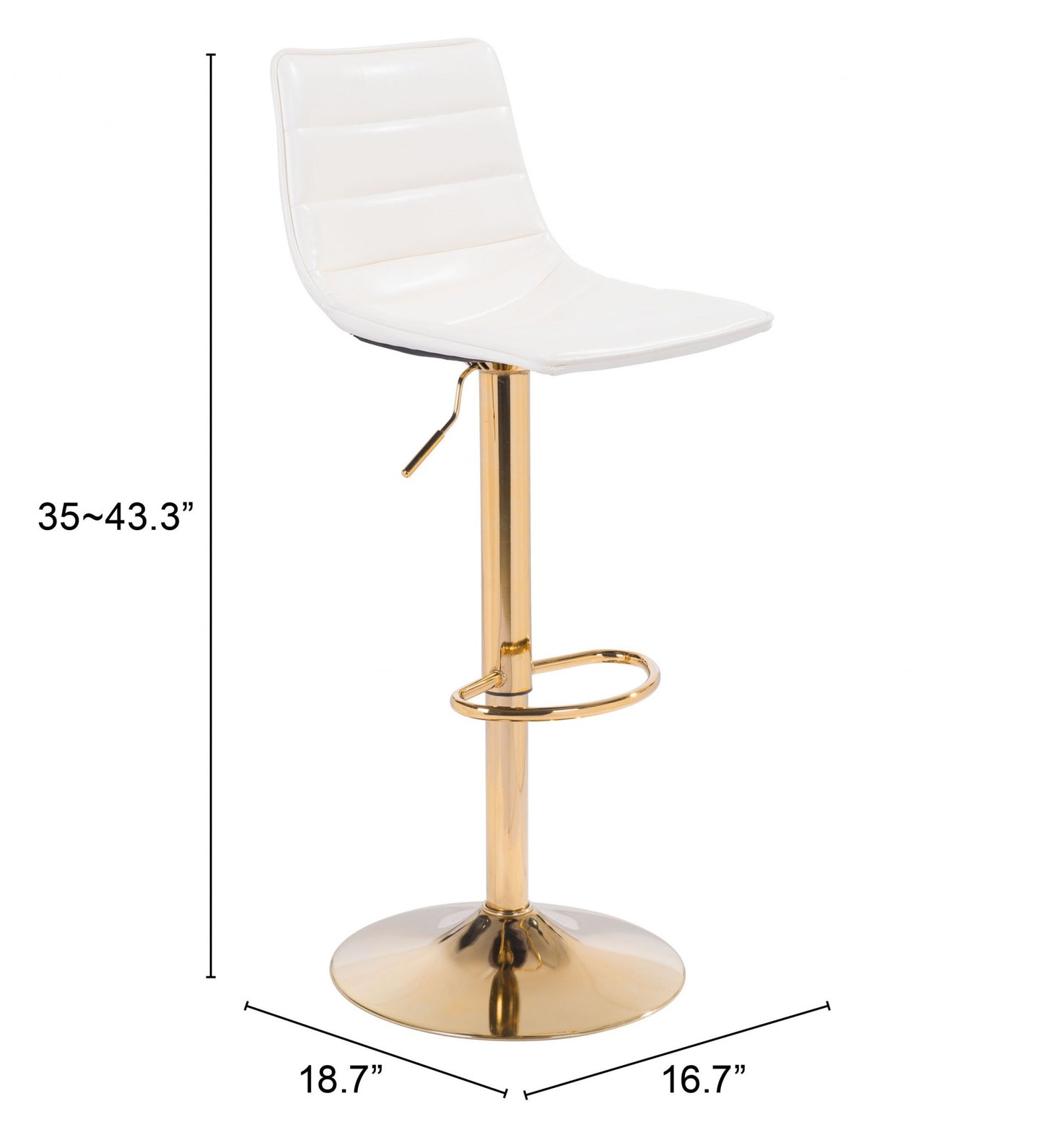 35" White And Gold Steel Swivel Low Back Counter Height Bar Chair With Footrest