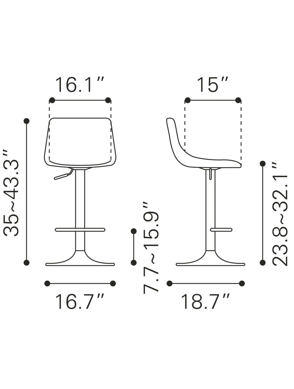 35" White And Gold Steel Swivel Low Back Counter Height Bar Chair With Footrest