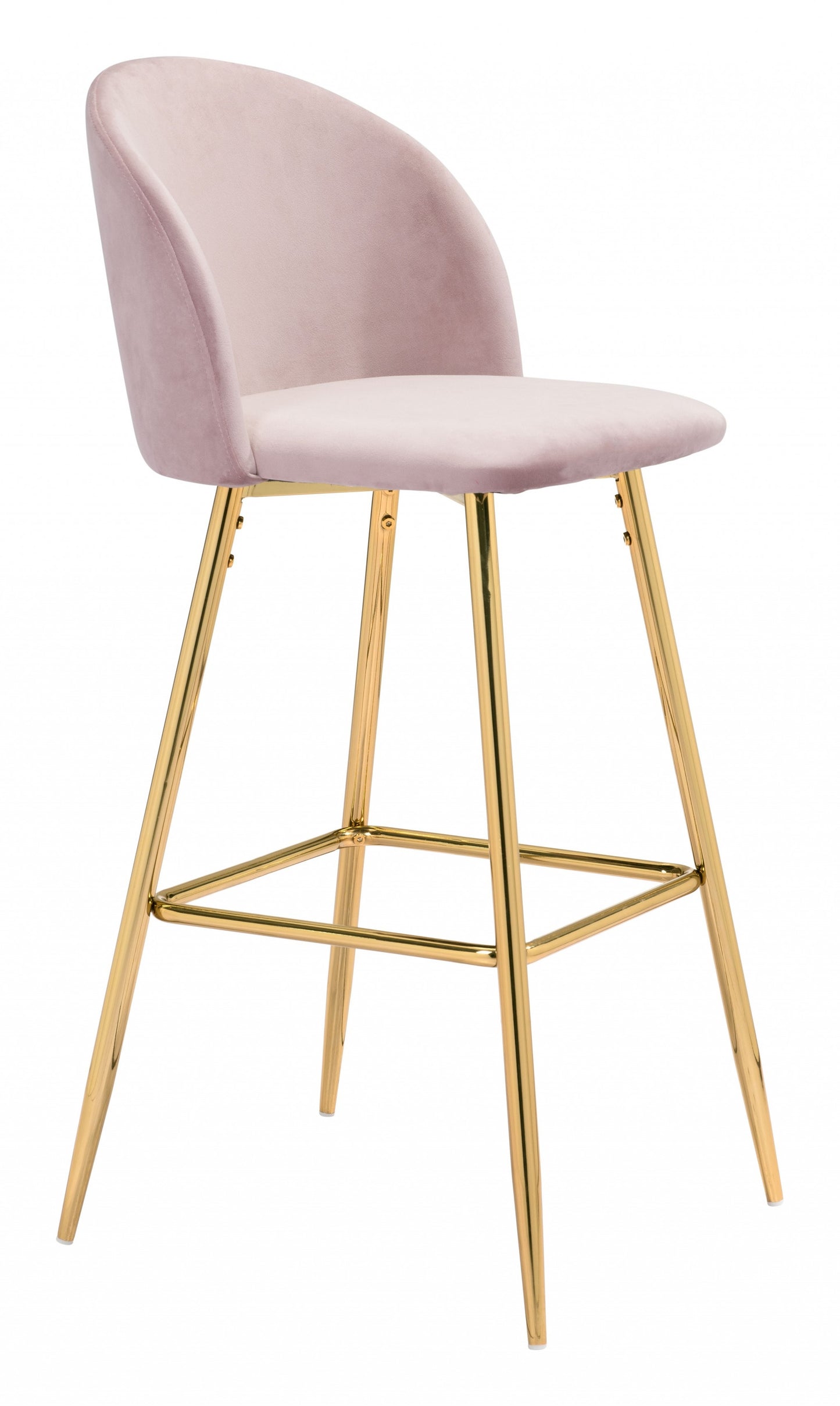 41" Pink And Gold Steel Low Back Bar Height Chair With Footrest