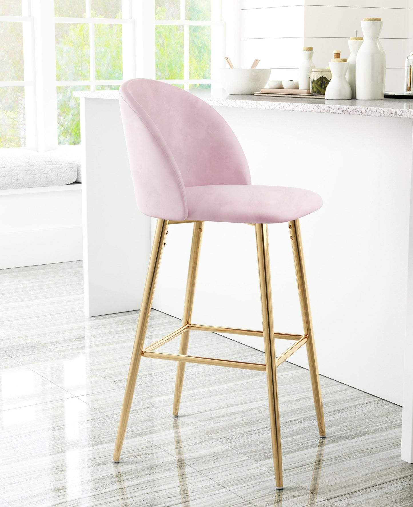 41" Pink And Gold Steel Low Back Bar Height Chair With Footrest