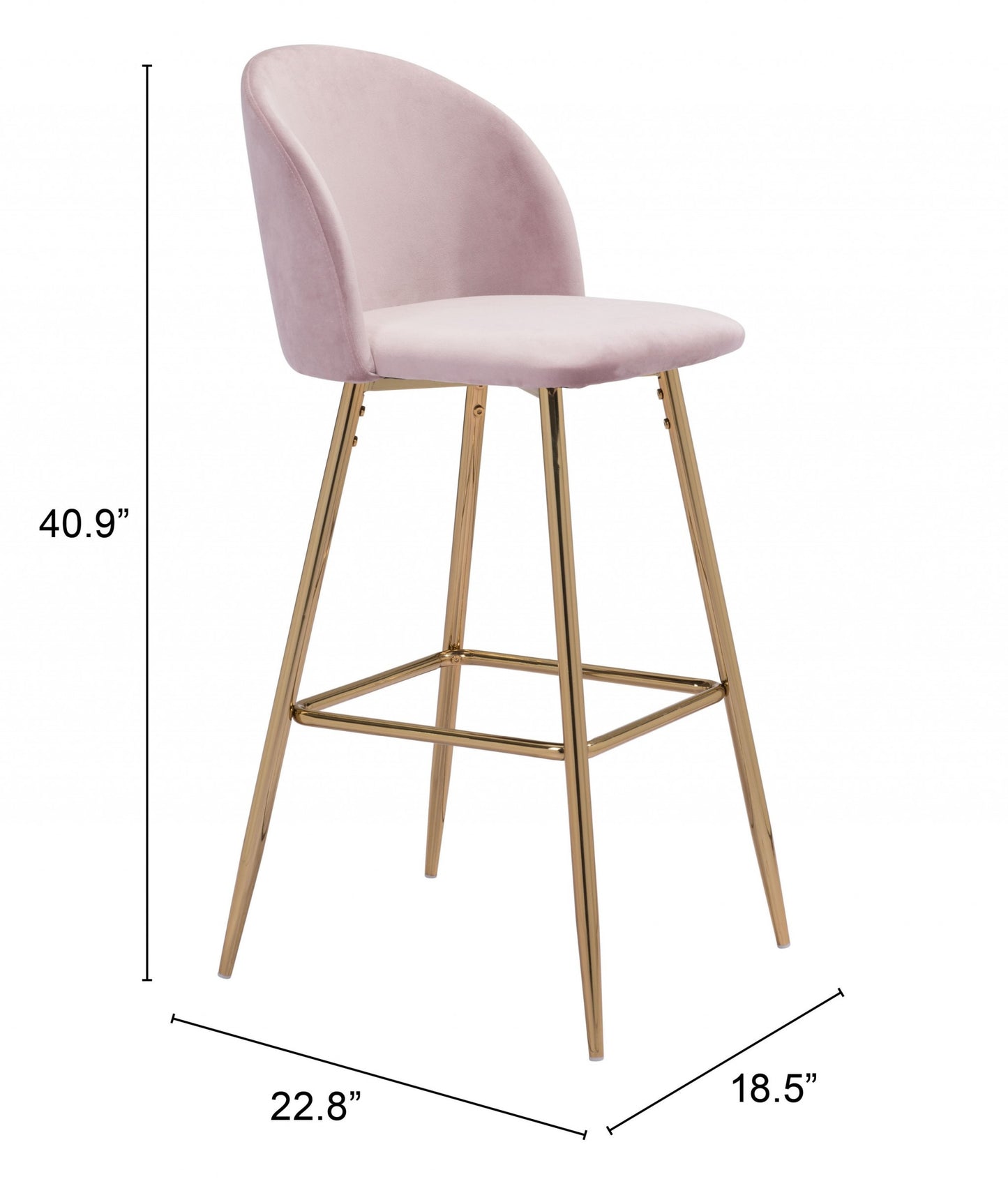 41" Pink And Gold Steel Low Back Bar Height Chair With Footrest
