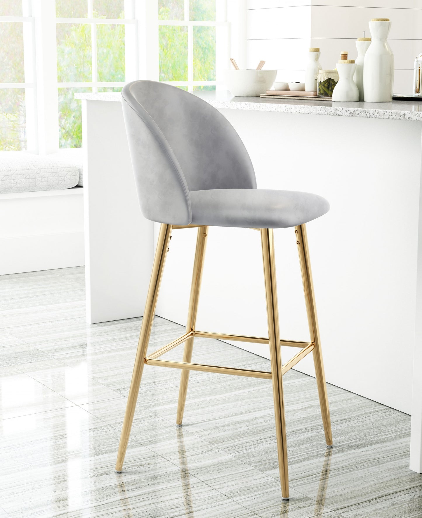 41" Gray And Gold Steel Low Back Bar Height Chair With Footrest