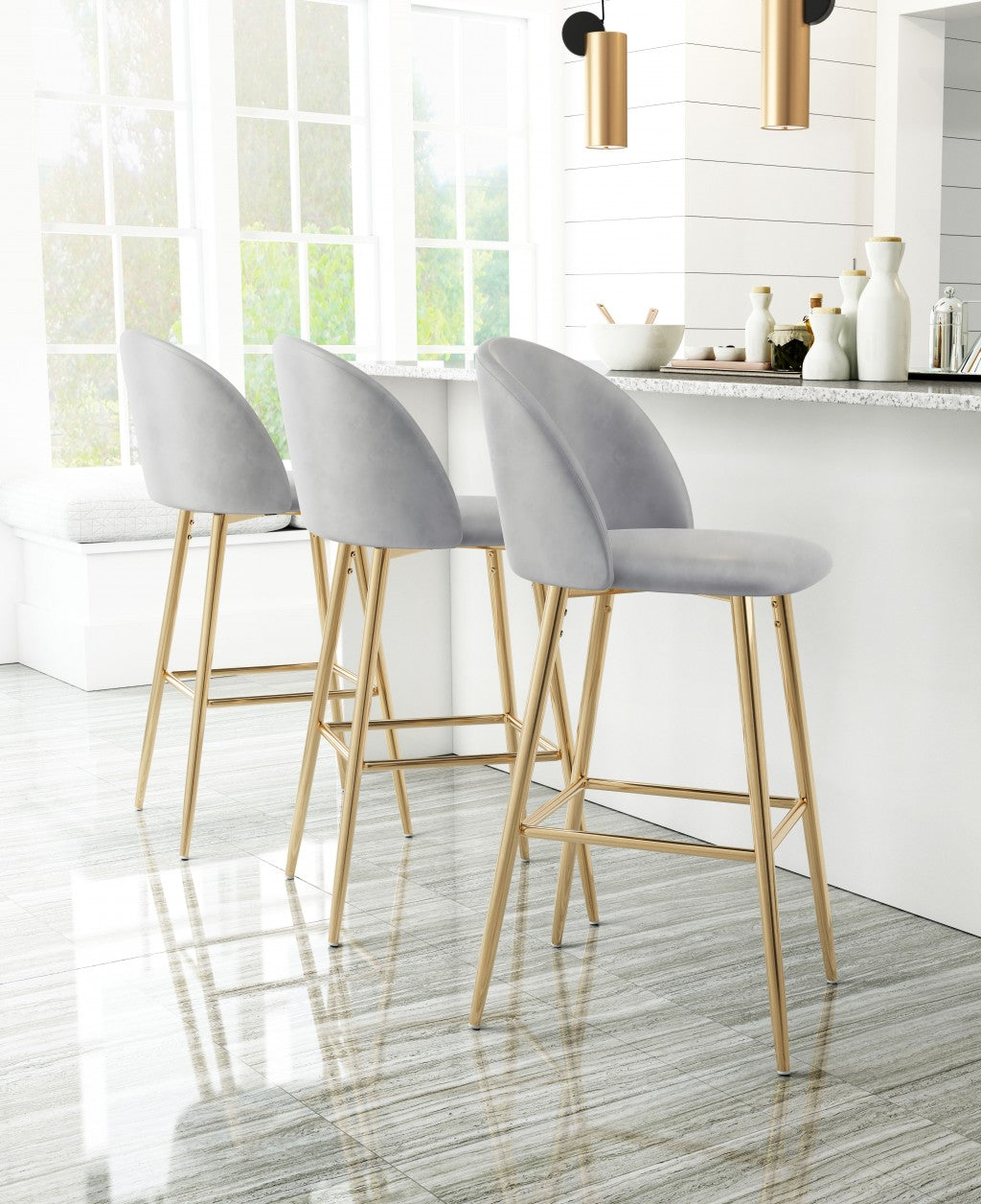 41" Gray And Gold Steel Low Back Bar Height Chair With Footrest