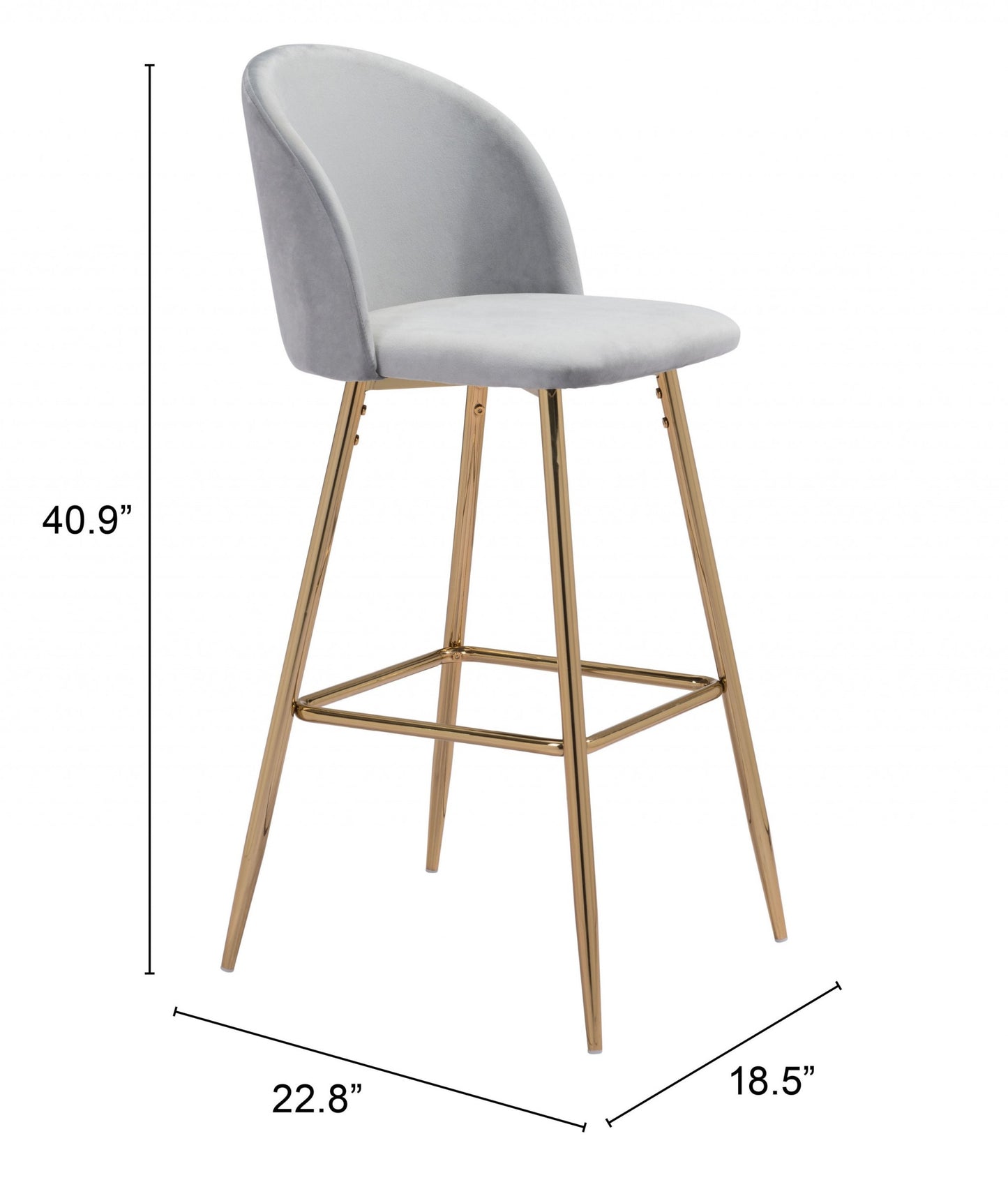 41" Gray And Gold Steel Low Back Bar Height Chair With Footrest