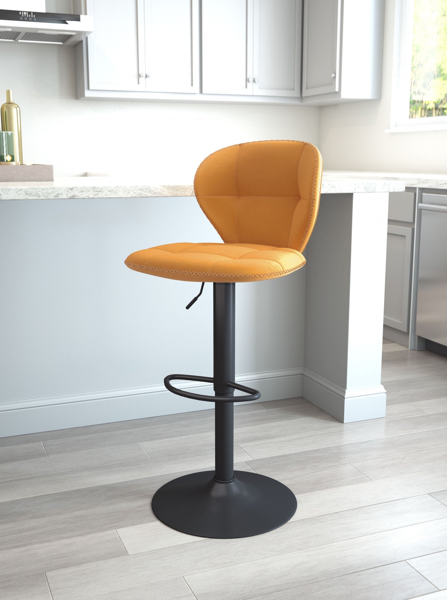 24" Yellow and Black Steel Swivel Low Back Counter Height Bar Chair with Footrest