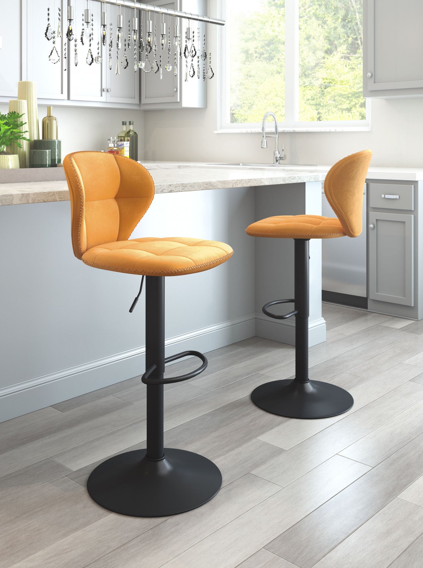 24" Yellow and Black Steel Swivel Low Back Counter Height Bar Chair with Footrest