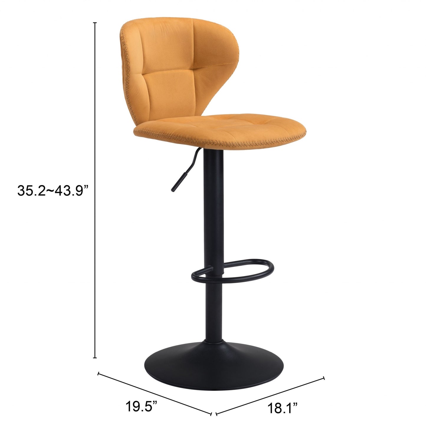 24" Yellow and Black Steel Swivel Low Back Counter Height Bar Chair with Footrest