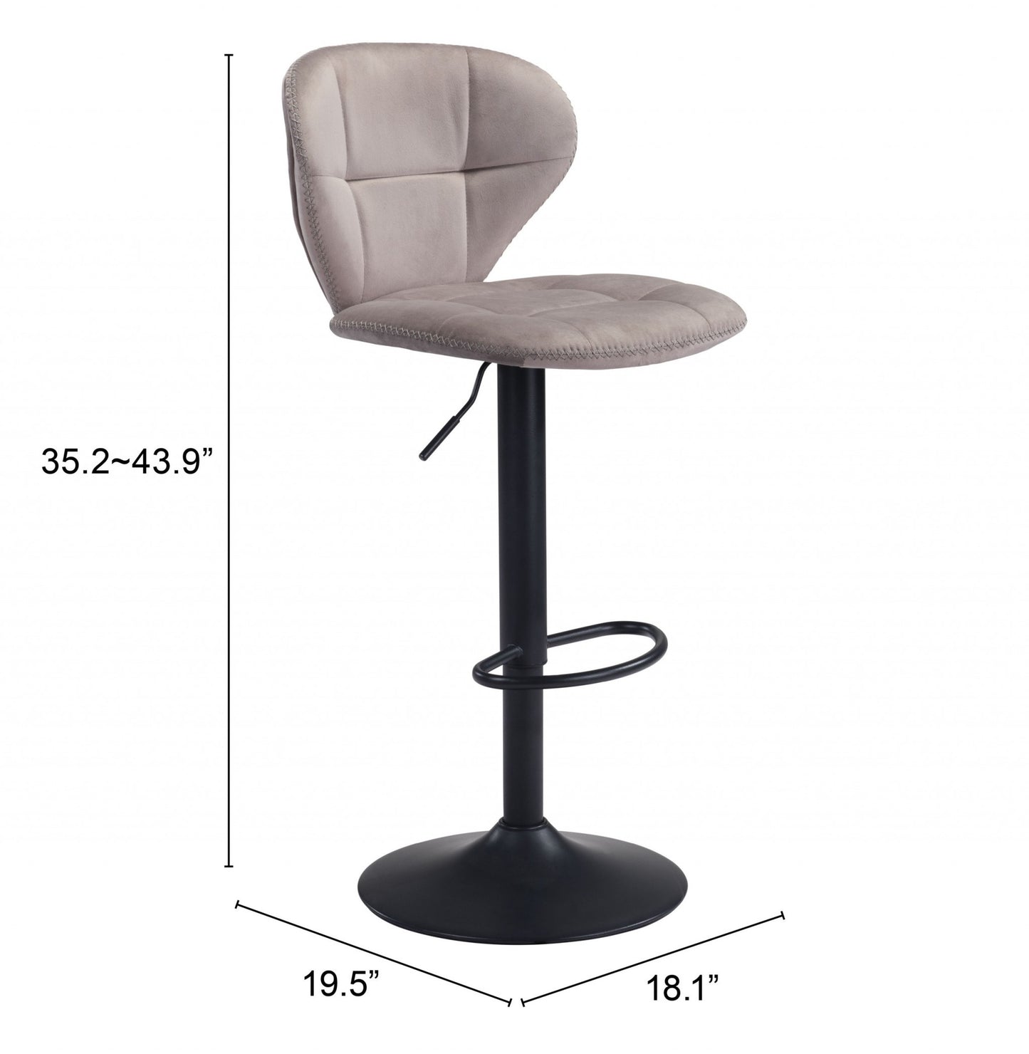 35" Gray And Black Steel Swivel Low Back Counter Height Bar Chair With Footrest