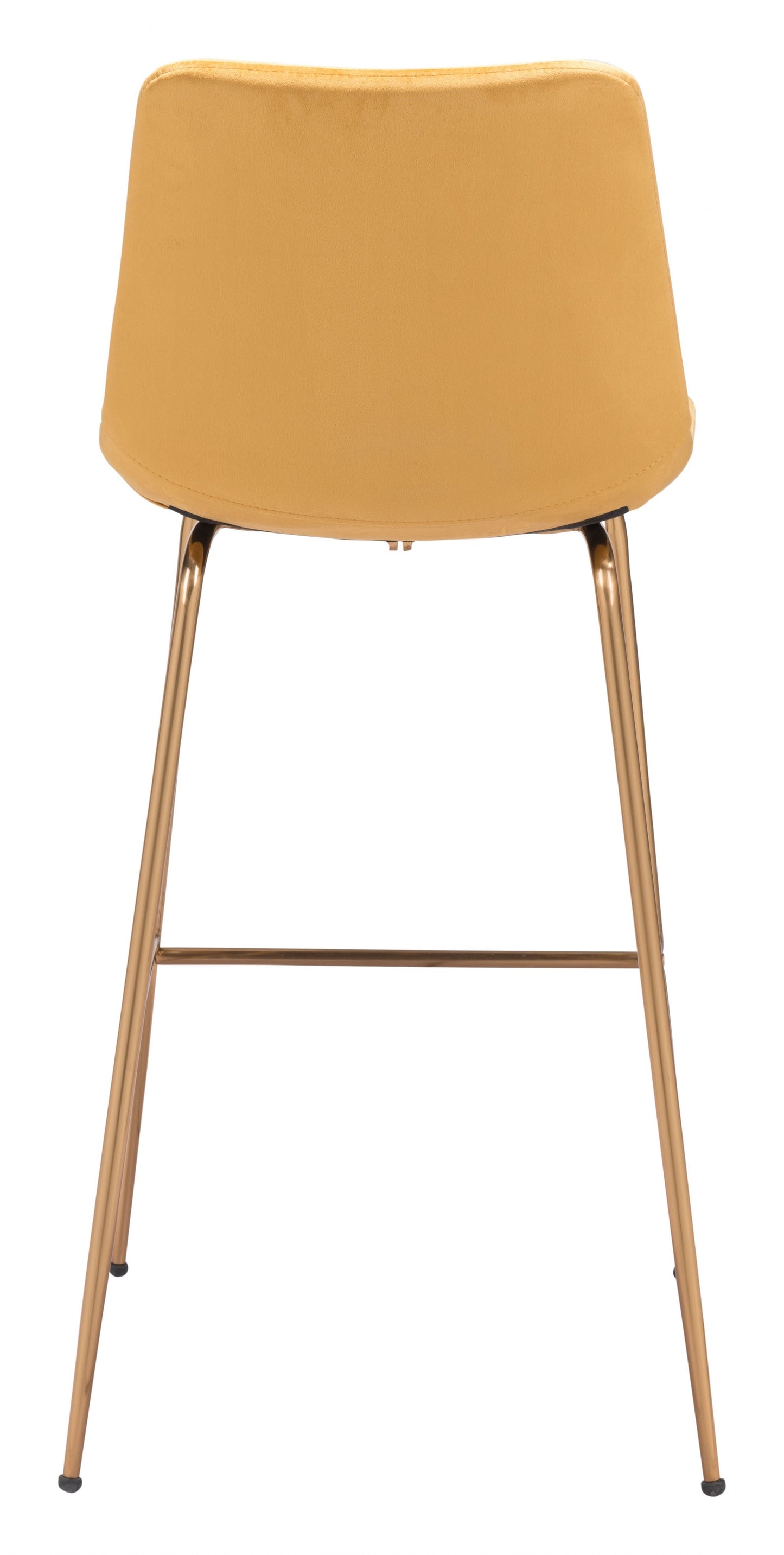 43" Yellow Velvet And Gold Steel Low Back Bar Height Chair With Footrest