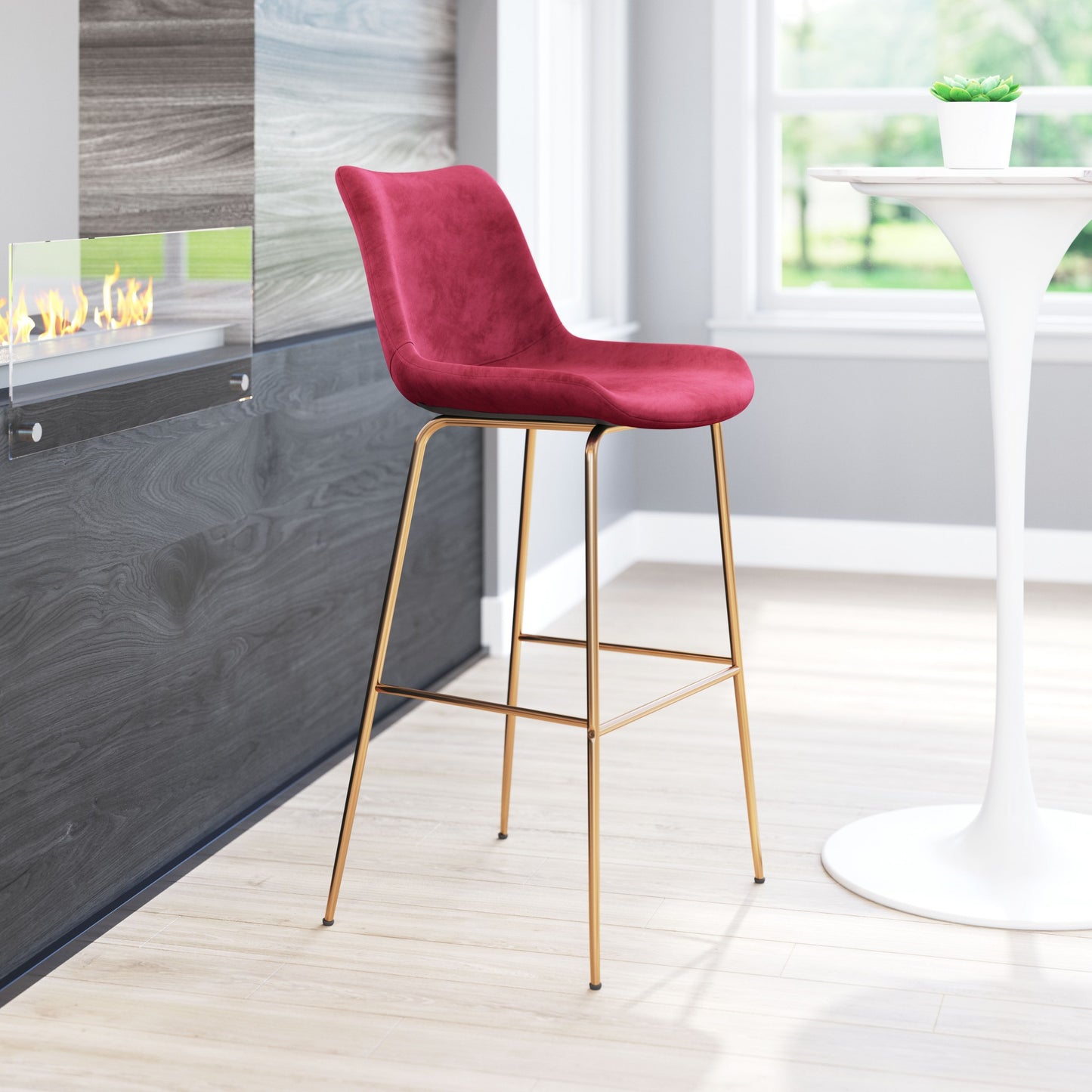 43" Red Steel Low Back Chair With Footrest