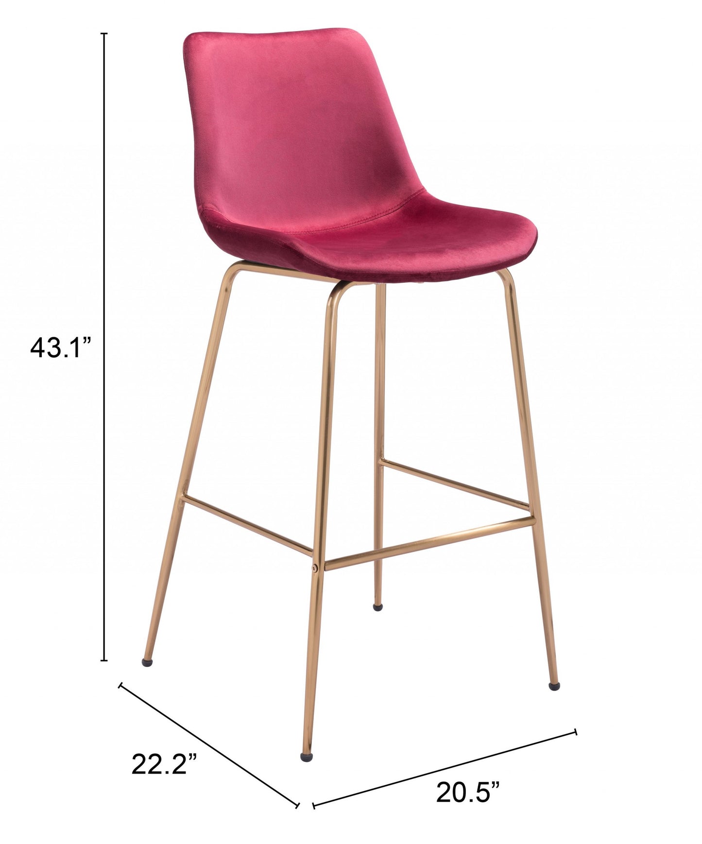 43" Red Steel Low Back Chair With Footrest