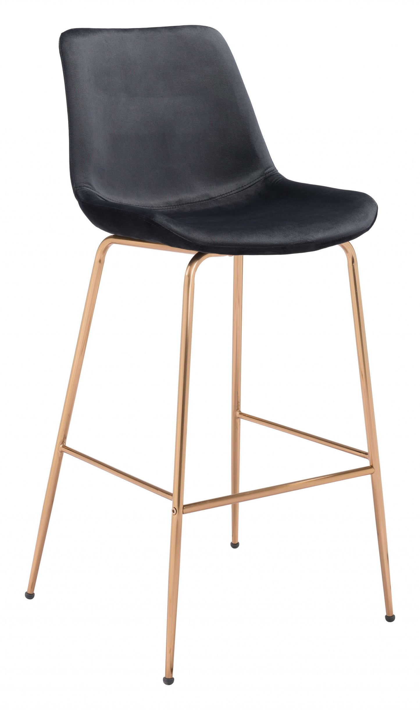 43" Black Velvet And Gold Bar Height Chair With Footrest