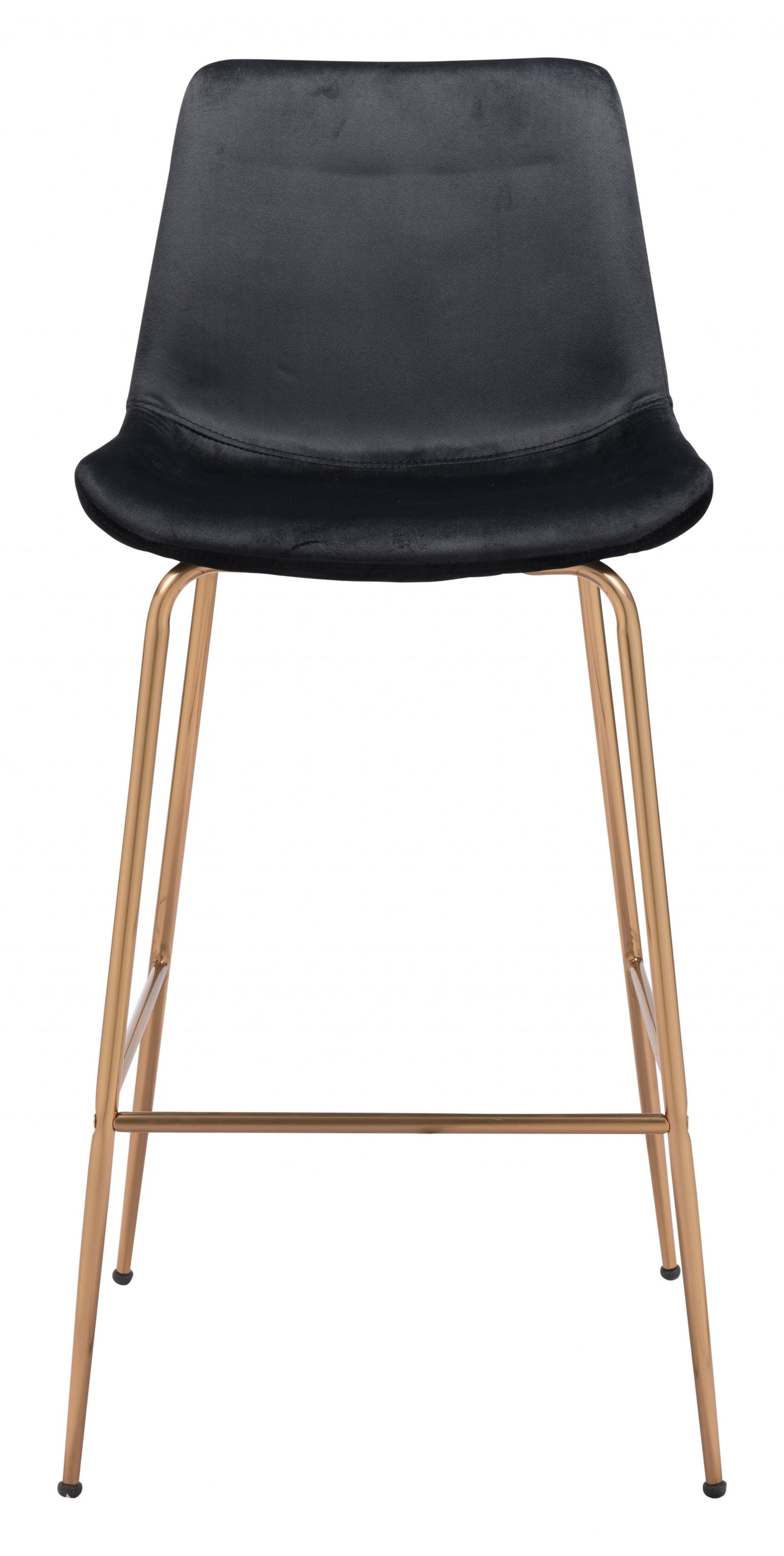 43" Black Velvet And Gold Bar Height Chair With Footrest