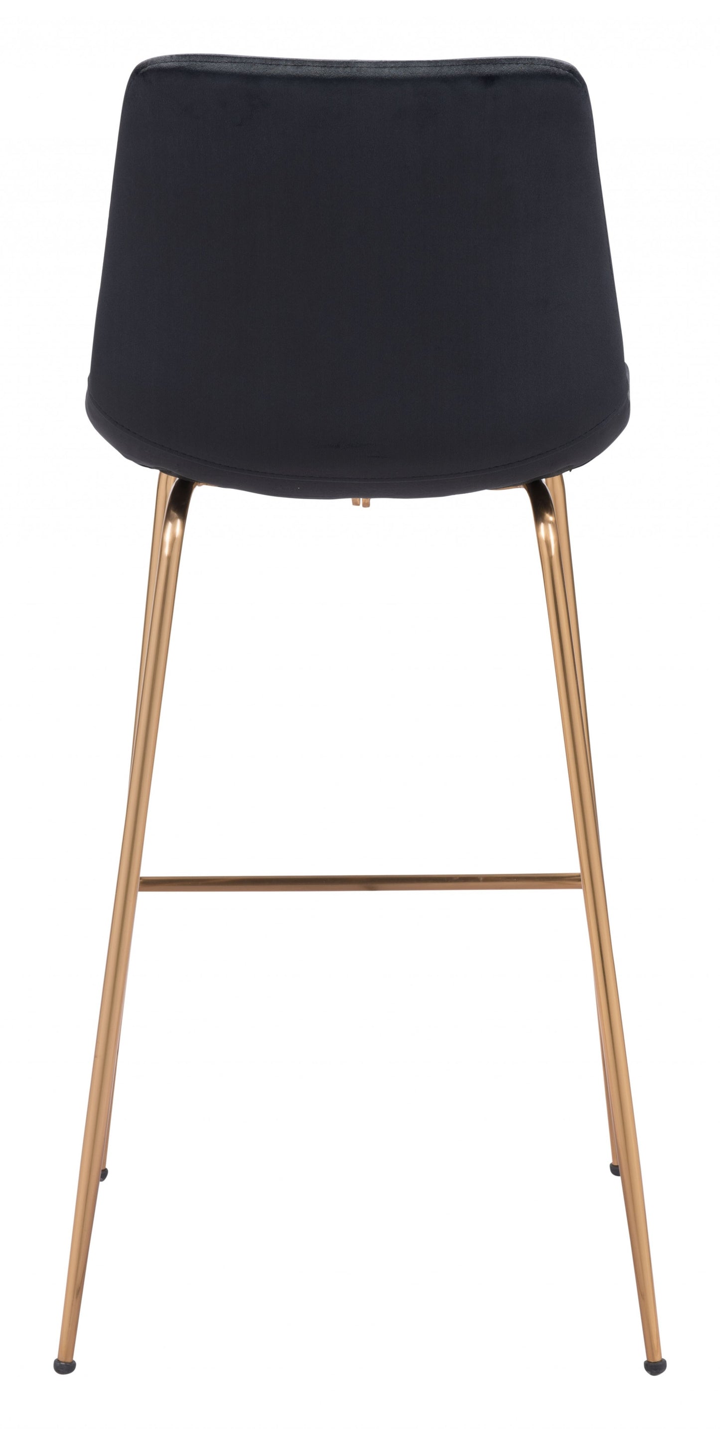 43" Black Velvet And Gold Bar Height Chair With Footrest