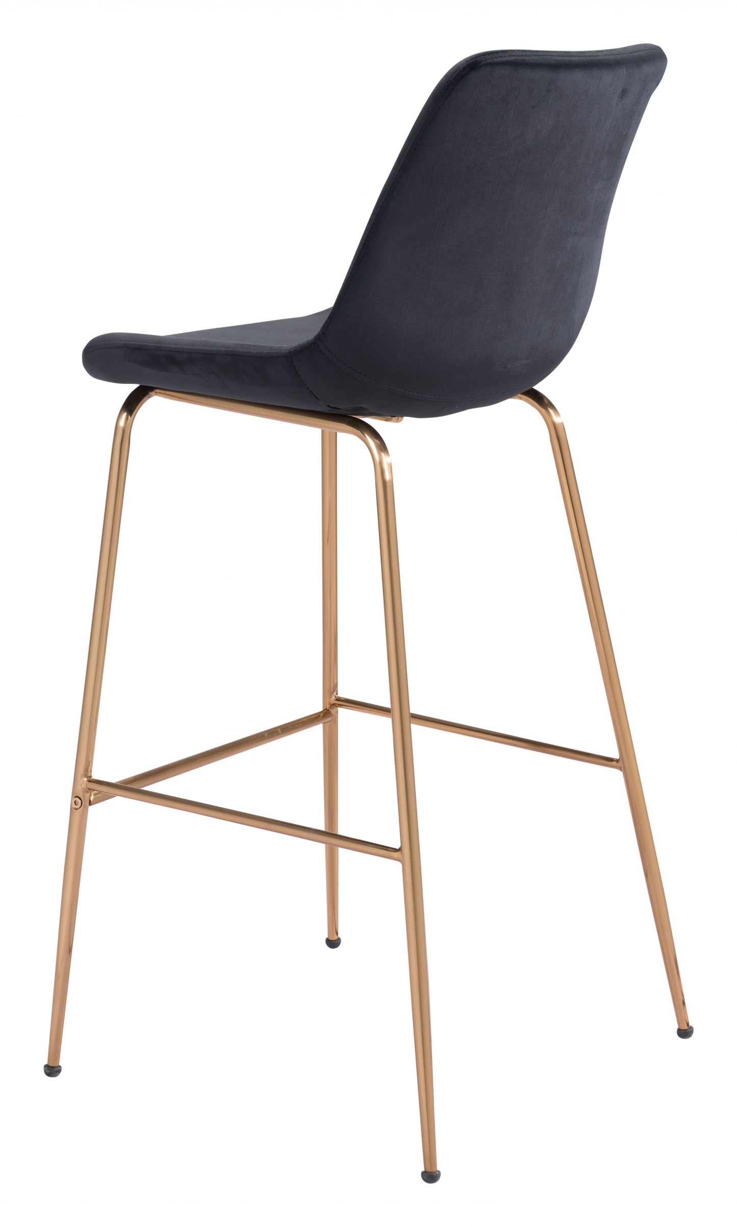43" Black Velvet And Gold Bar Height Chair With Footrest