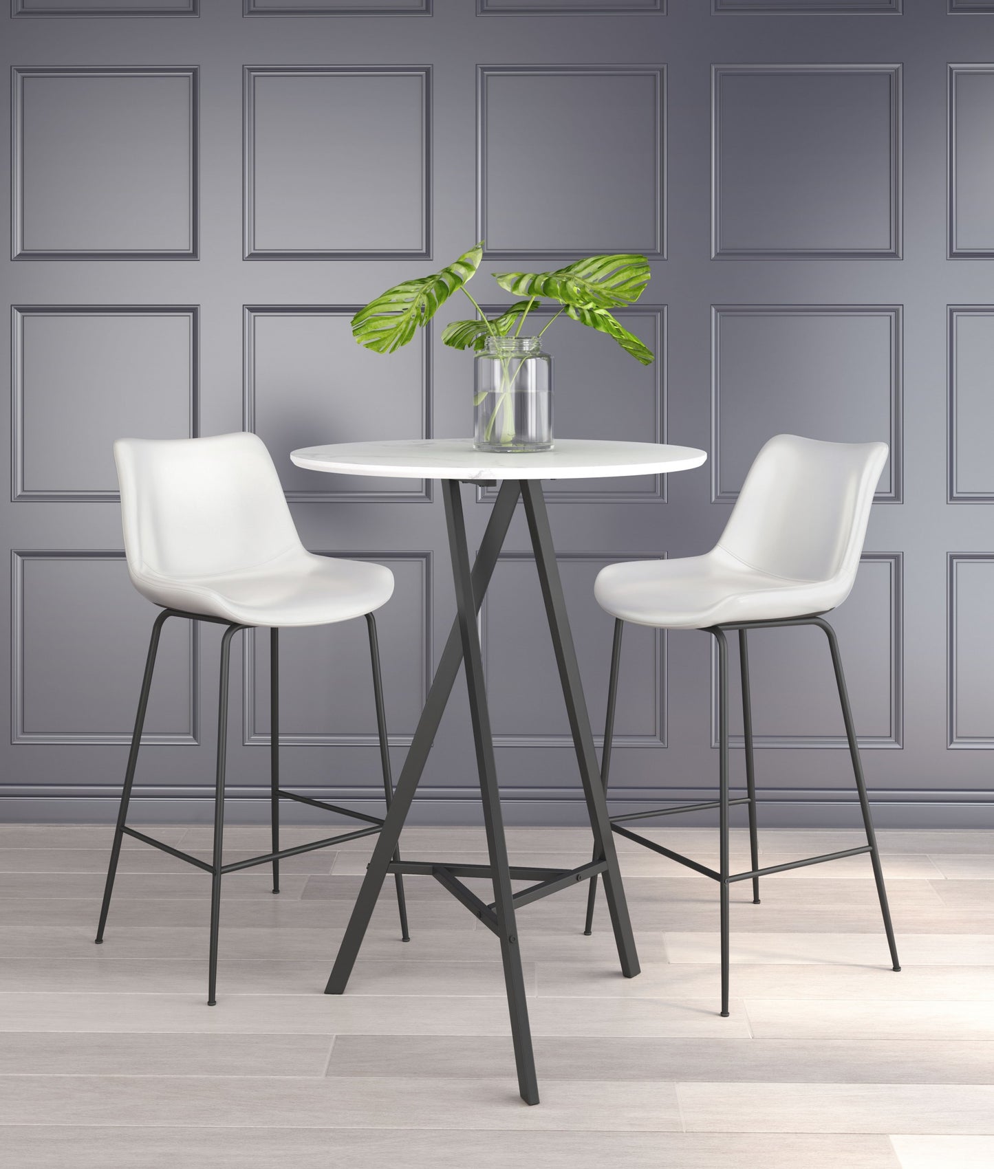 43" White And Black Steel Low Back Bar Height Chair With Footrest