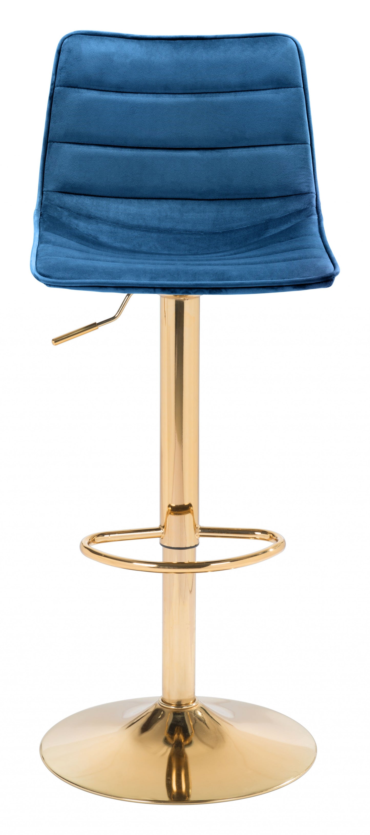 35" Dark Blue And Gold Steel Low Back Counter Height Bar Chair With Footrest