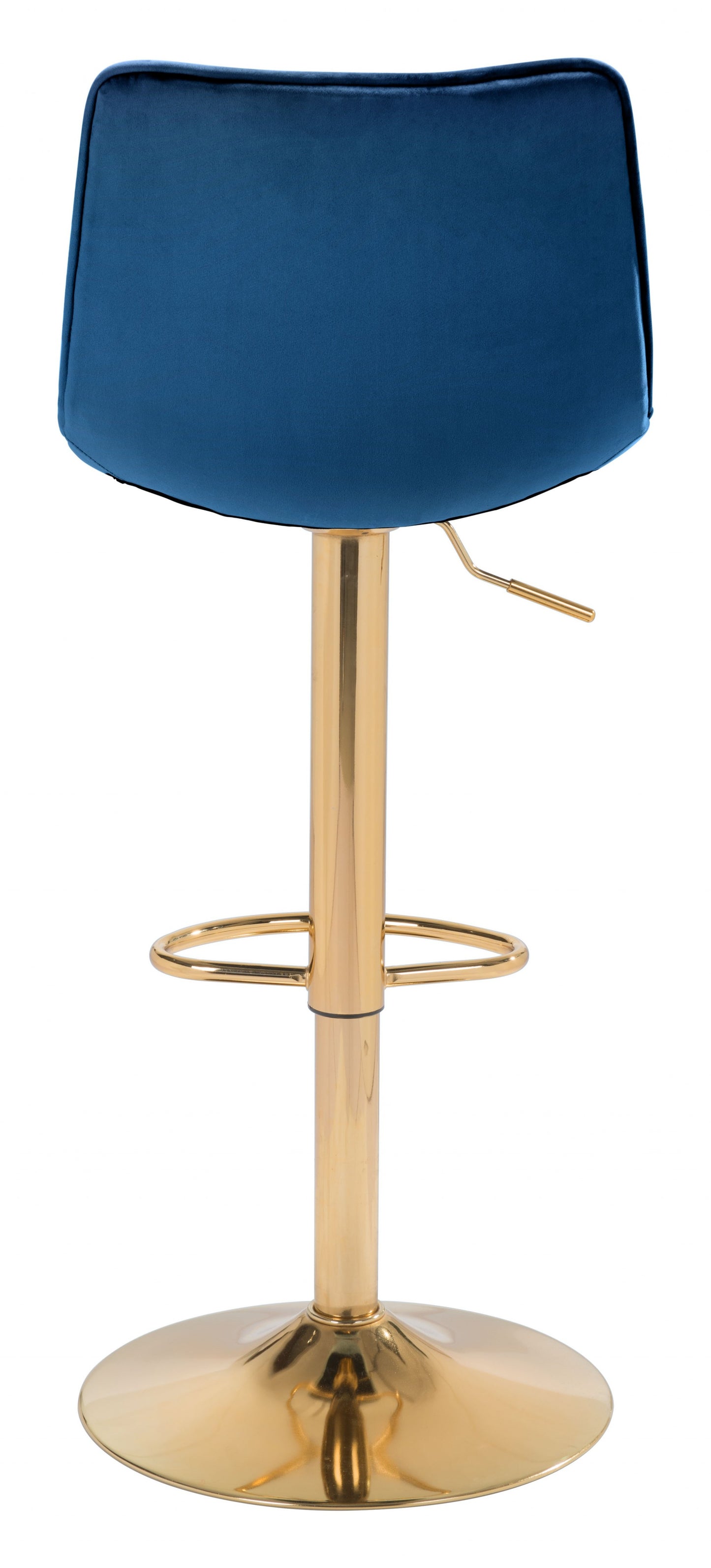 35" Dark Blue And Gold Steel Low Back Counter Height Bar Chair With Footrest