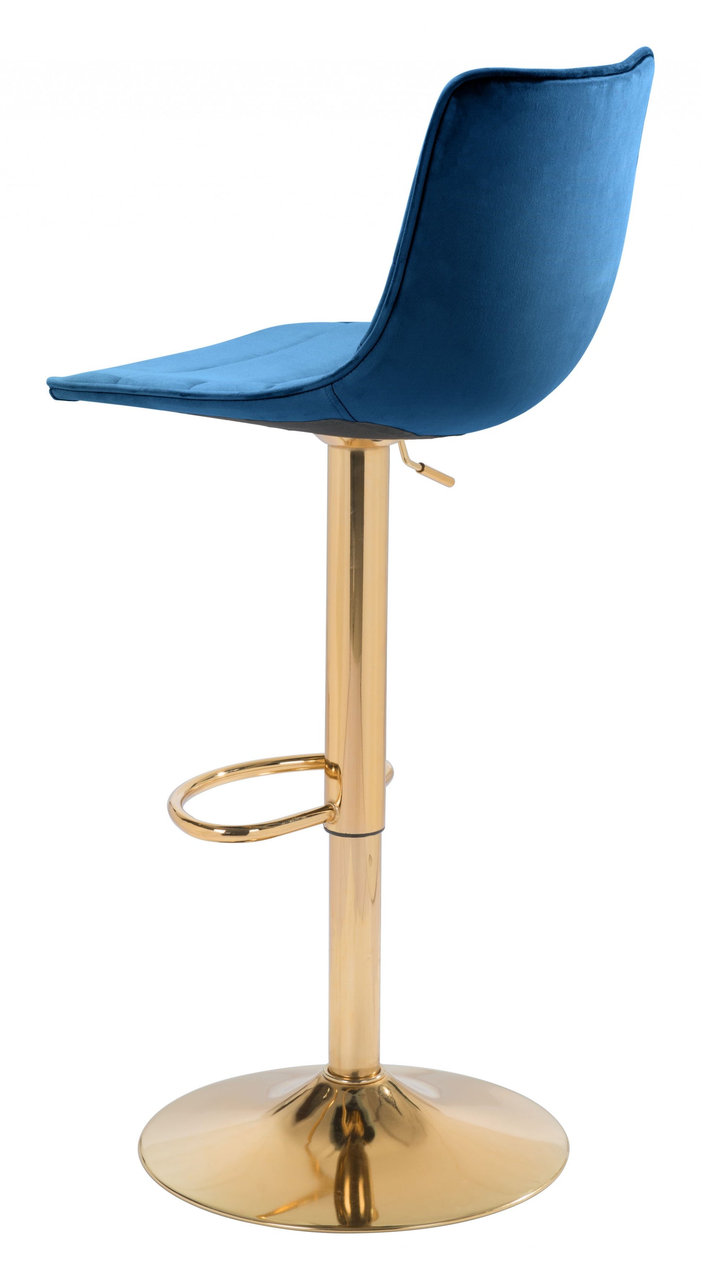 35" Dark Blue And Gold Steel Low Back Counter Height Bar Chair With Footrest