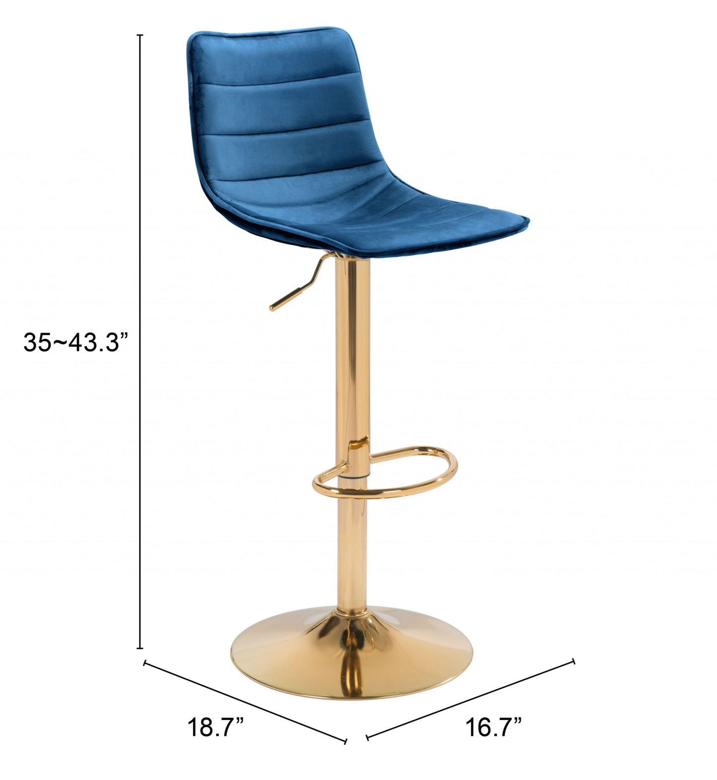 35" Dark Blue And Gold Steel Low Back Counter Height Bar Chair With Footrest