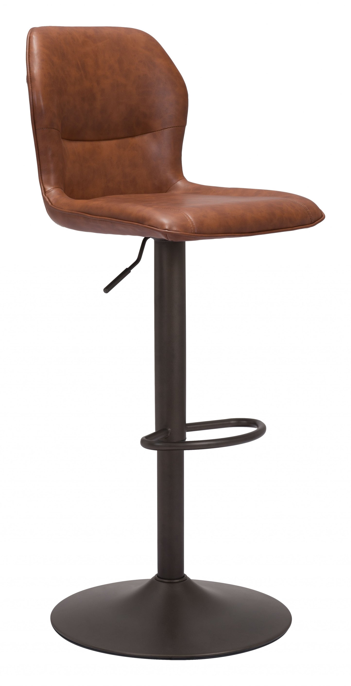 44" Brown And Black Steel Swivel Low Back Counter Height Bar Chair With Footrest