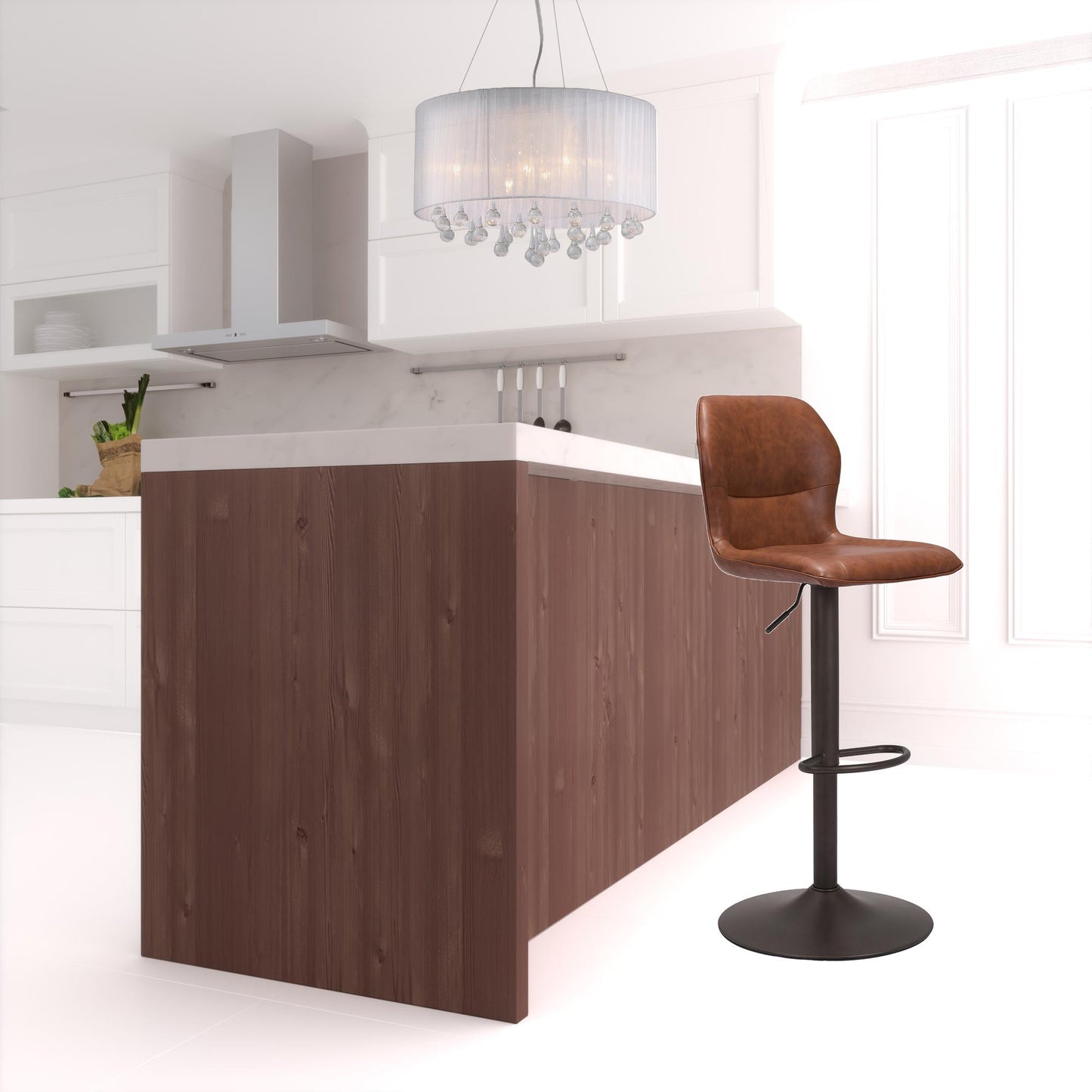 44" Brown And Black Steel Swivel Low Back Counter Height Bar Chair With Footrest