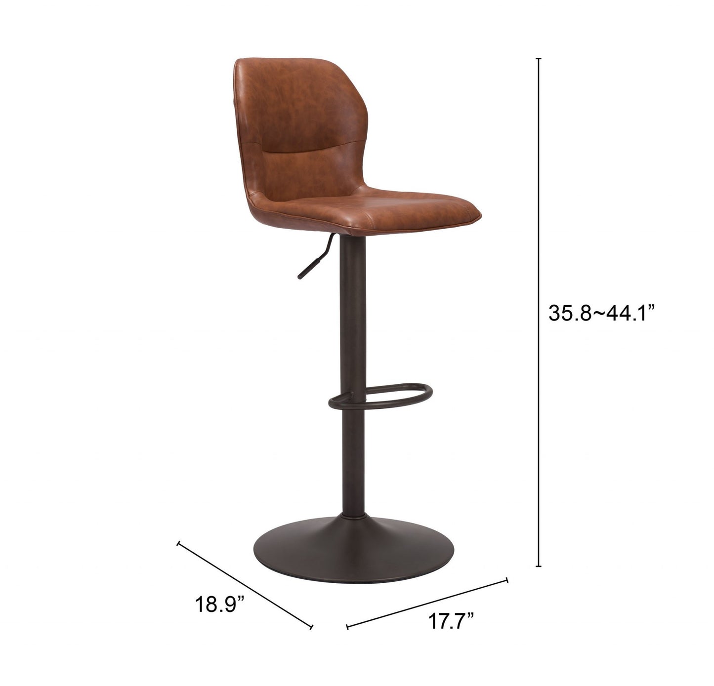 44" Brown And Black Steel Swivel Low Back Counter Height Bar Chair With Footrest