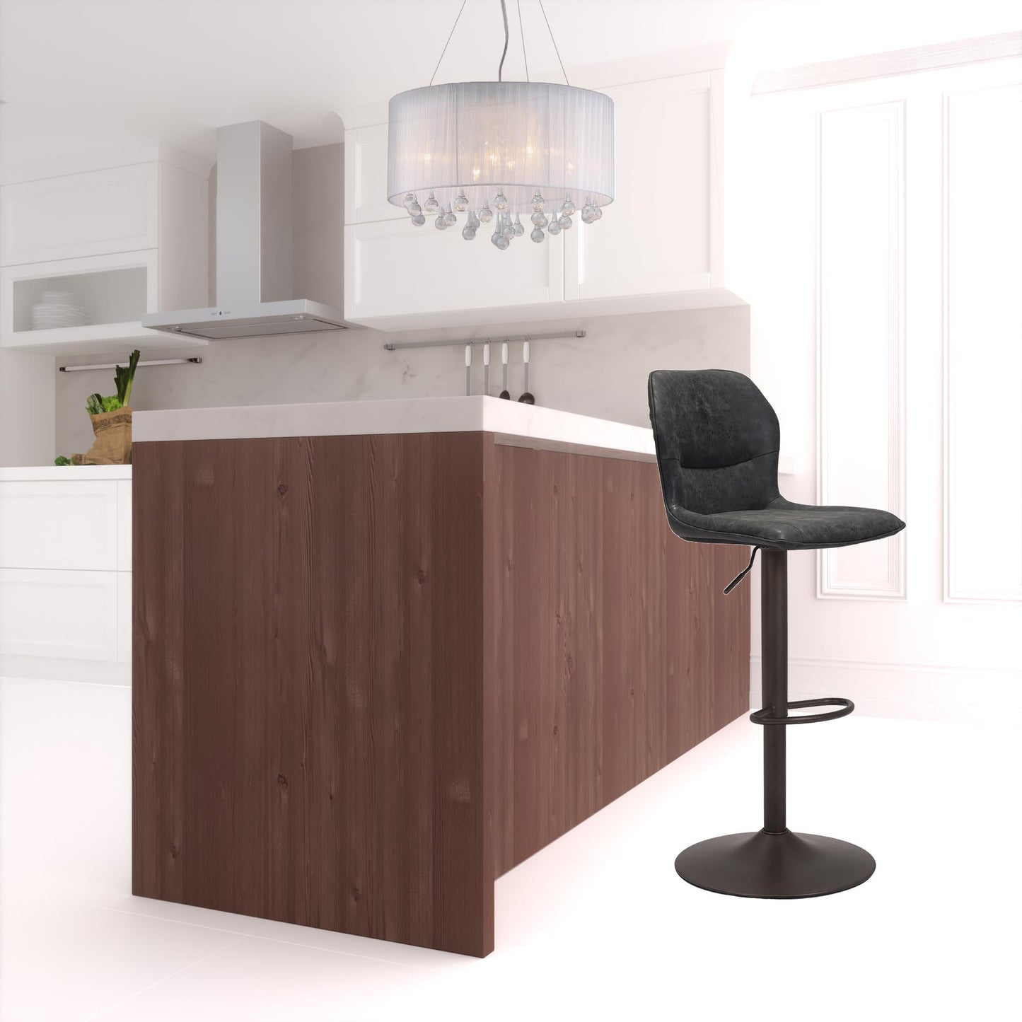 44" Black Steel Swivel Low Back Counter Height Bar Chair With Footrest