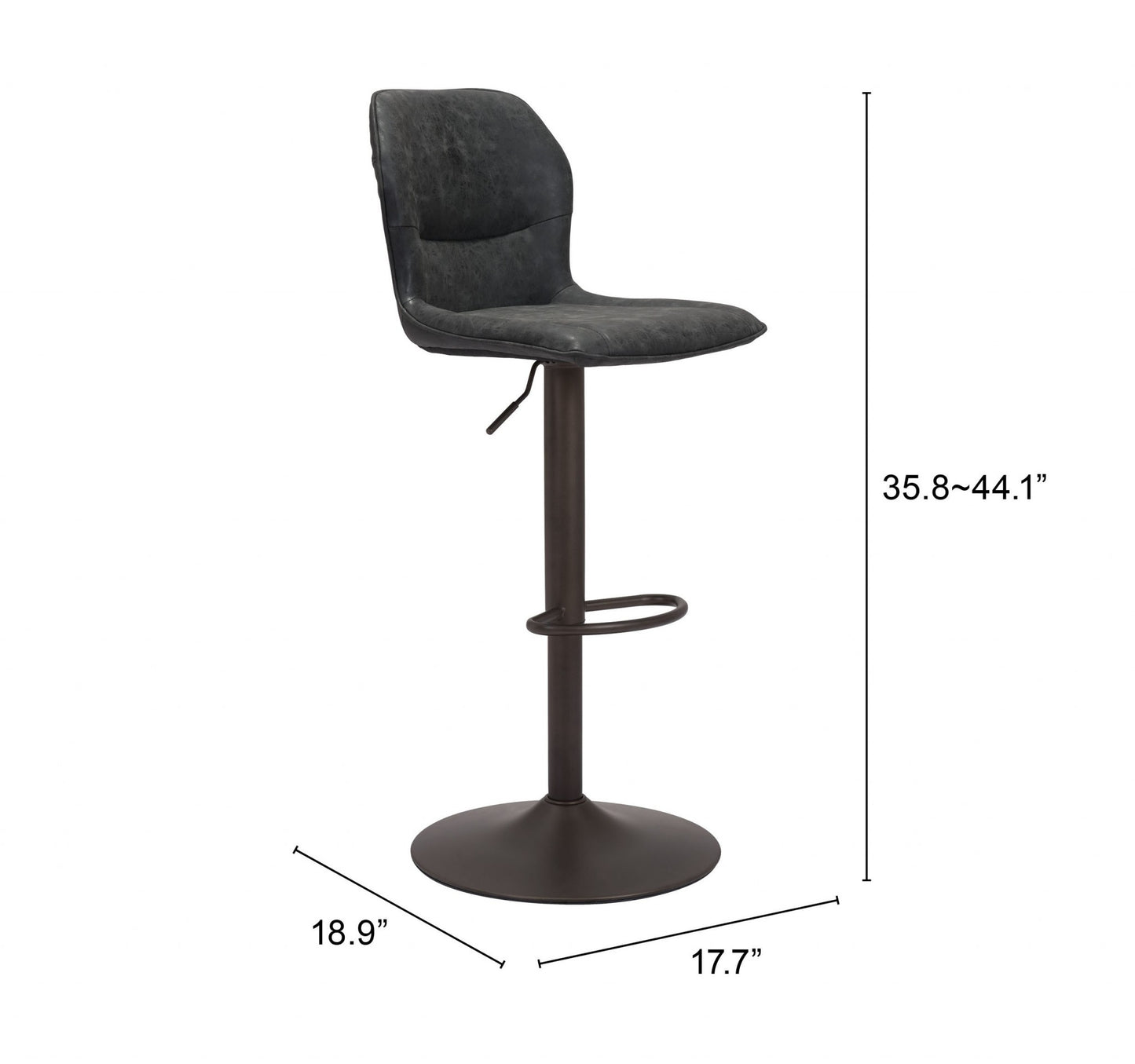 44" Black Steel Swivel Low Back Counter Height Bar Chair With Footrest