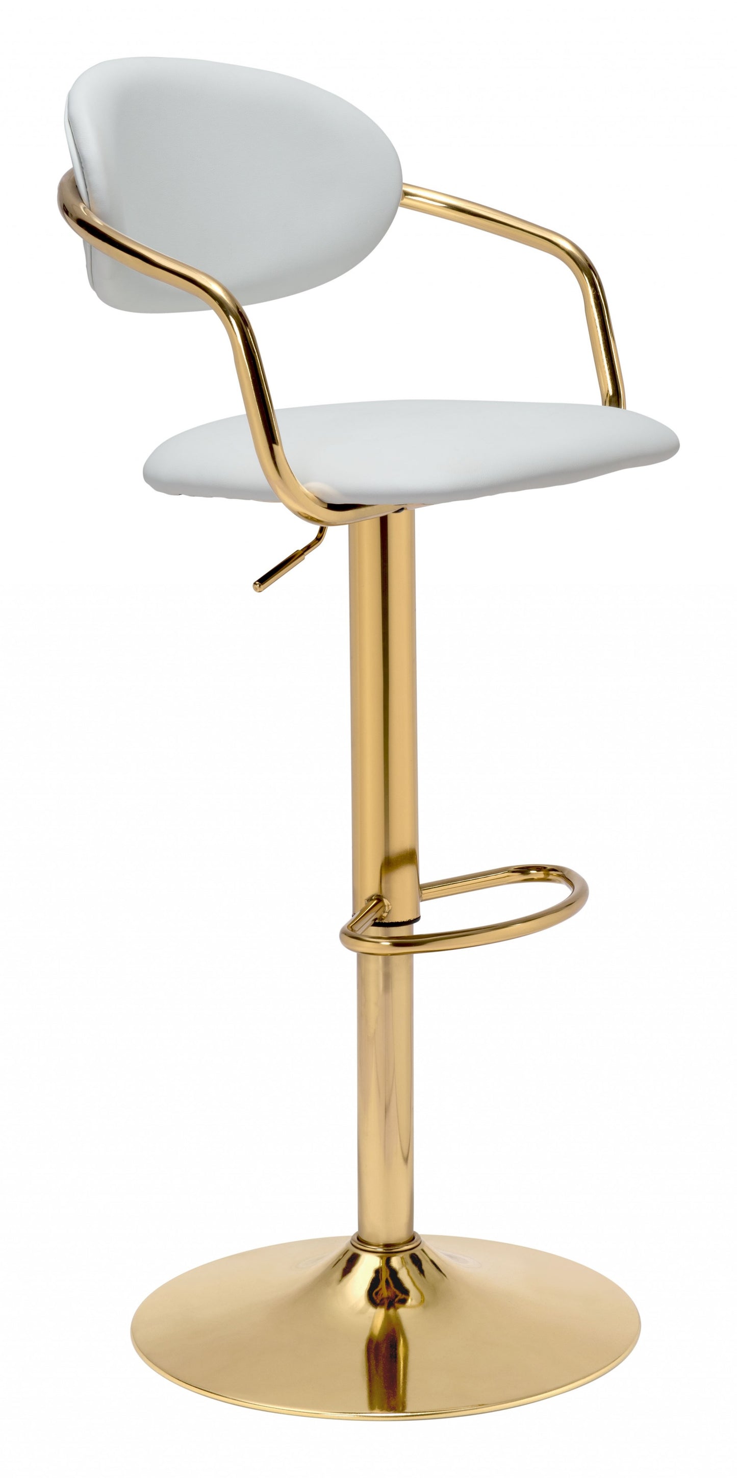 24" White And Gold Steel Swivel Low Back Counter Height Bar Chair With Footrest