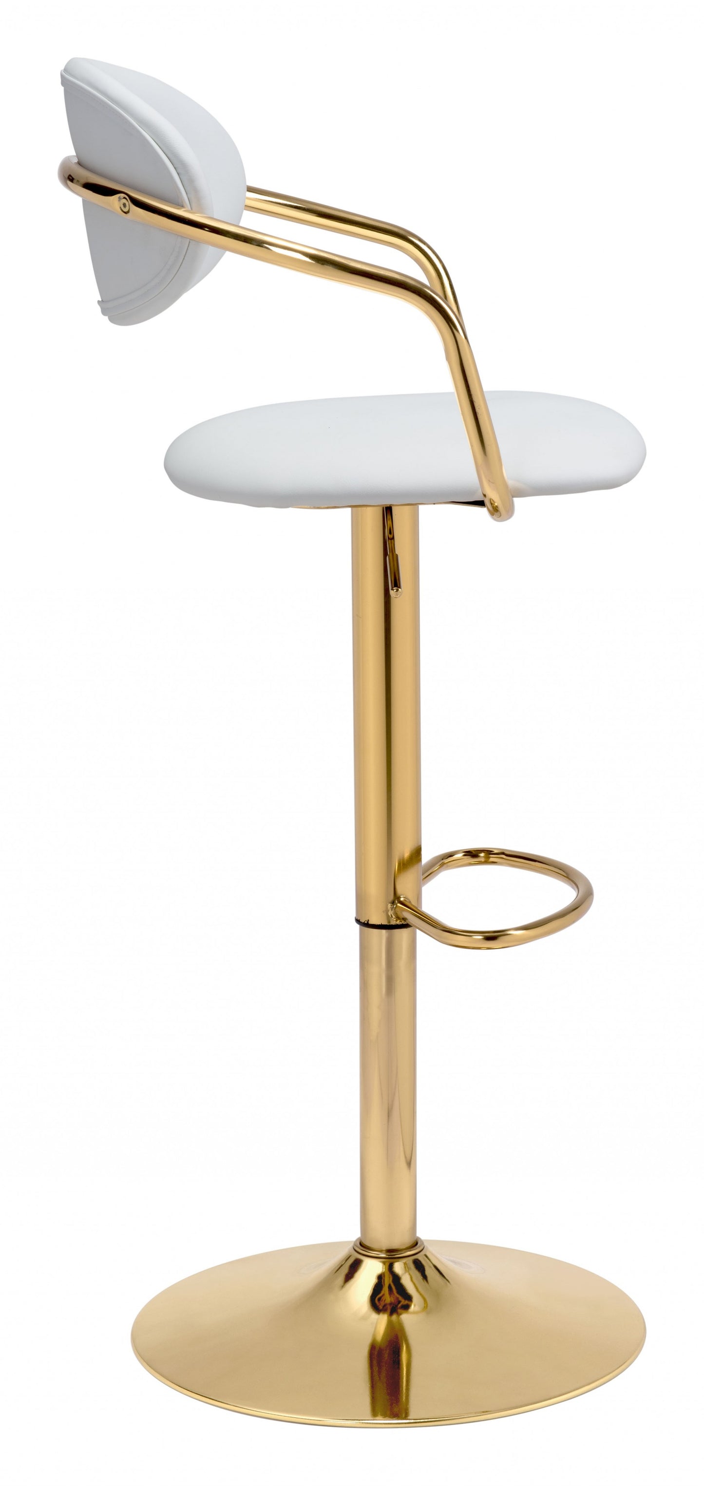 24" White And Gold Steel Swivel Low Back Counter Height Bar Chair With Footrest