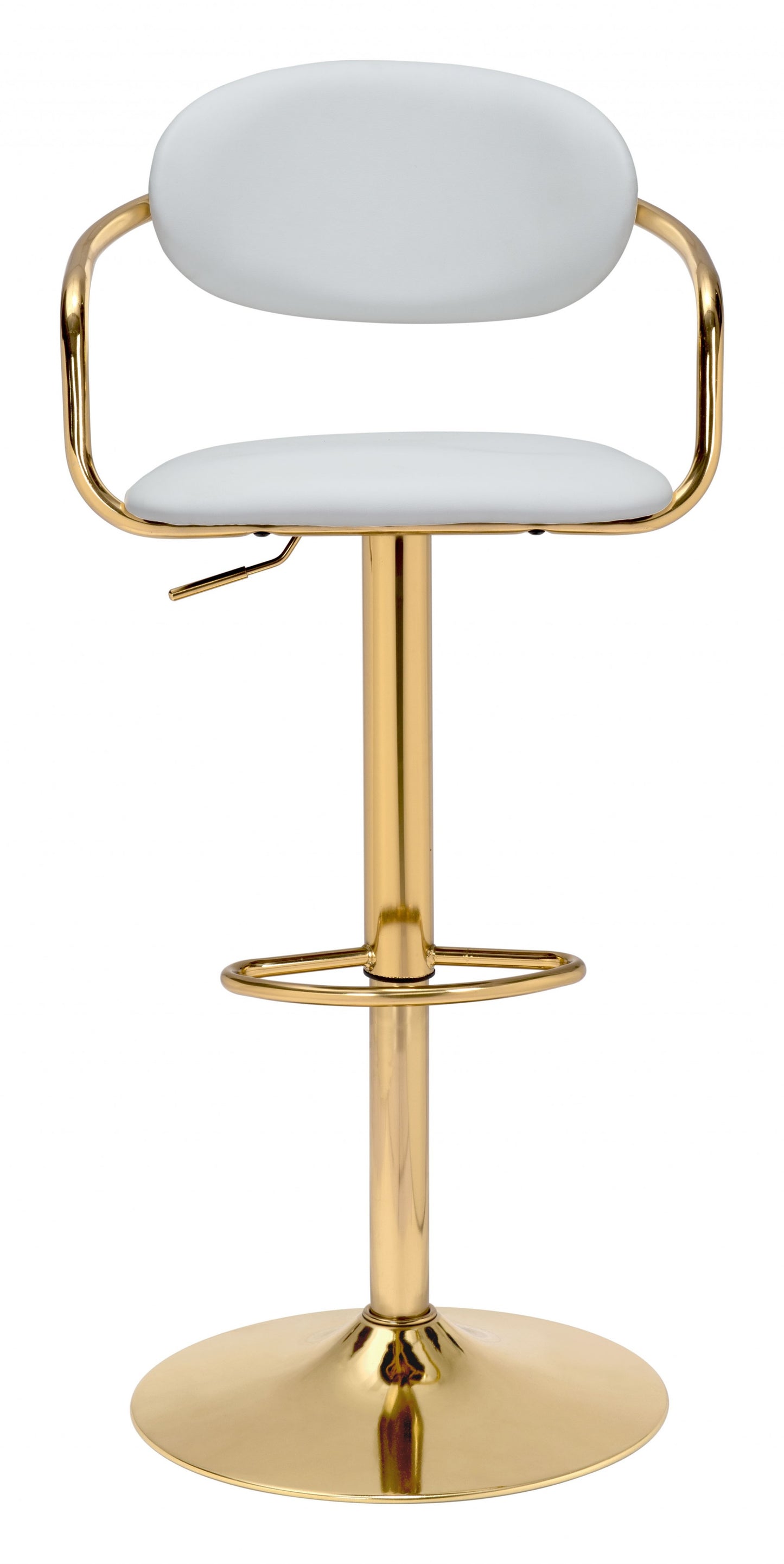 24" White And Gold Steel Swivel Low Back Counter Height Bar Chair With Footrest
