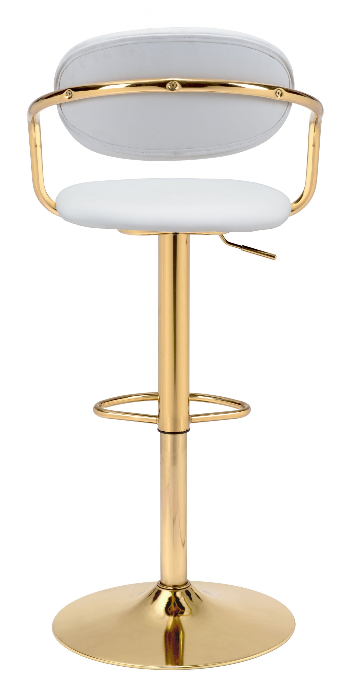 24" White And Gold Steel Swivel Low Back Counter Height Bar Chair With Footrest
